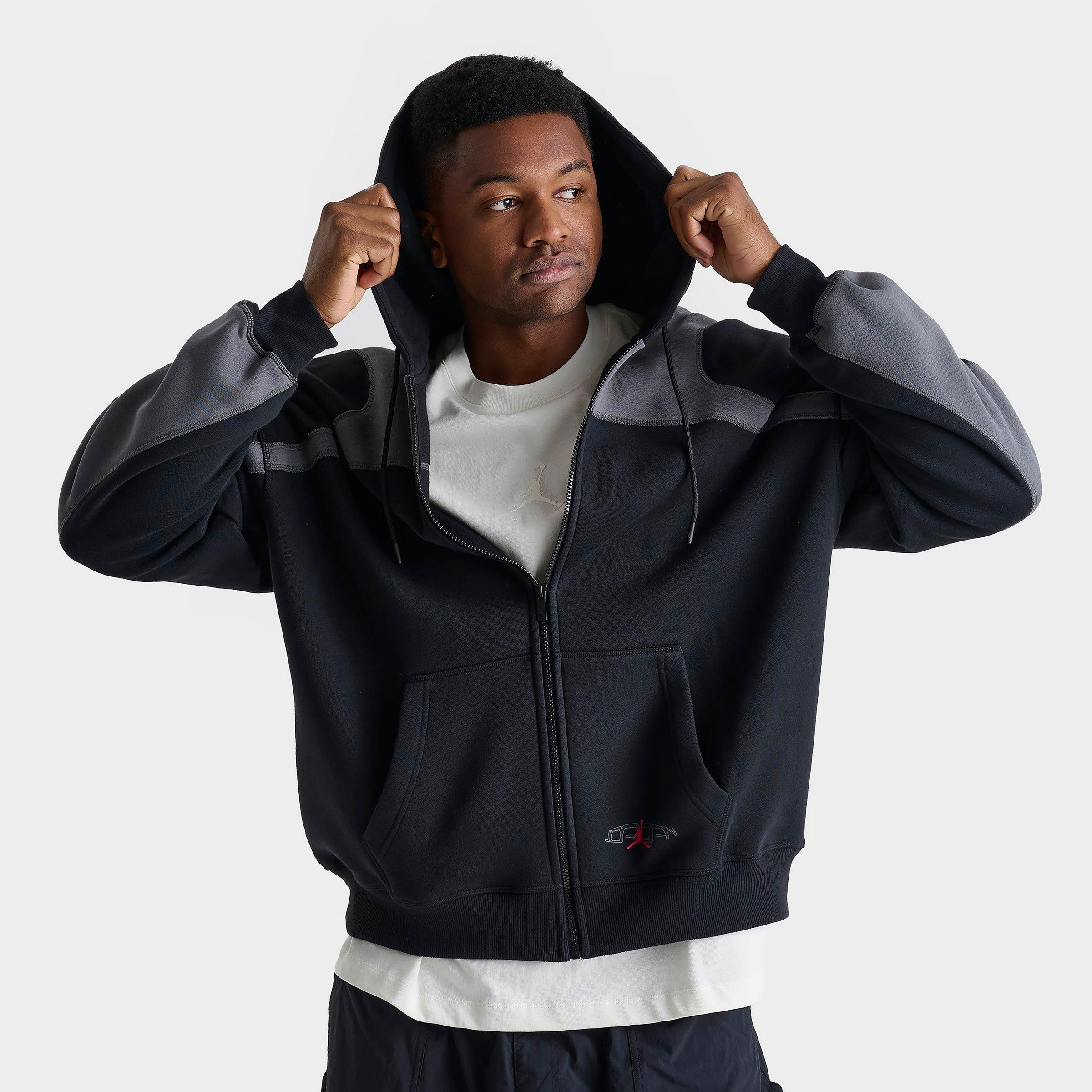 Jordan Men's Y2K Oversized Full-Zip Hoodie in Black/Iron Grey/Gym Red Size: Small