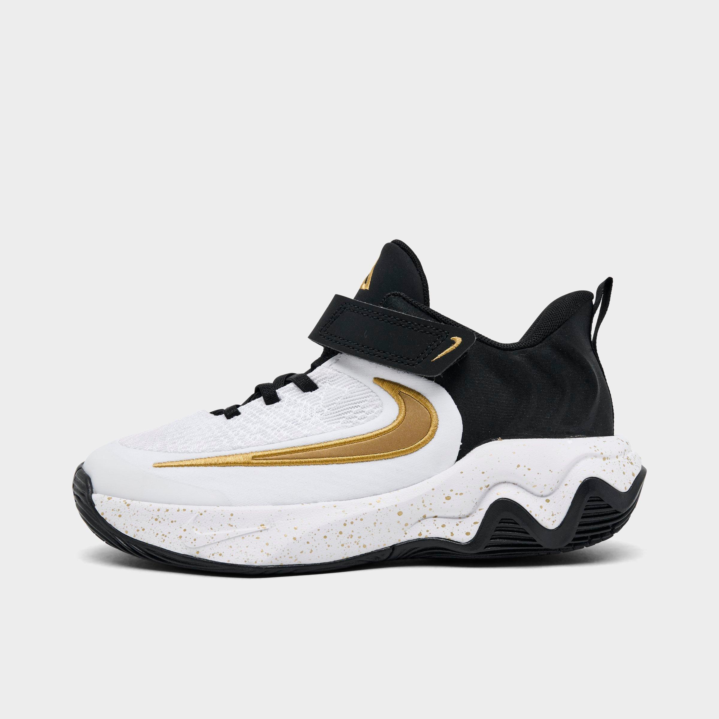 Nike Little Kids Giannis Immortality 4 Stretch Lace Basketball Shoes in Black/White/Metallic Gold Size: 1.0