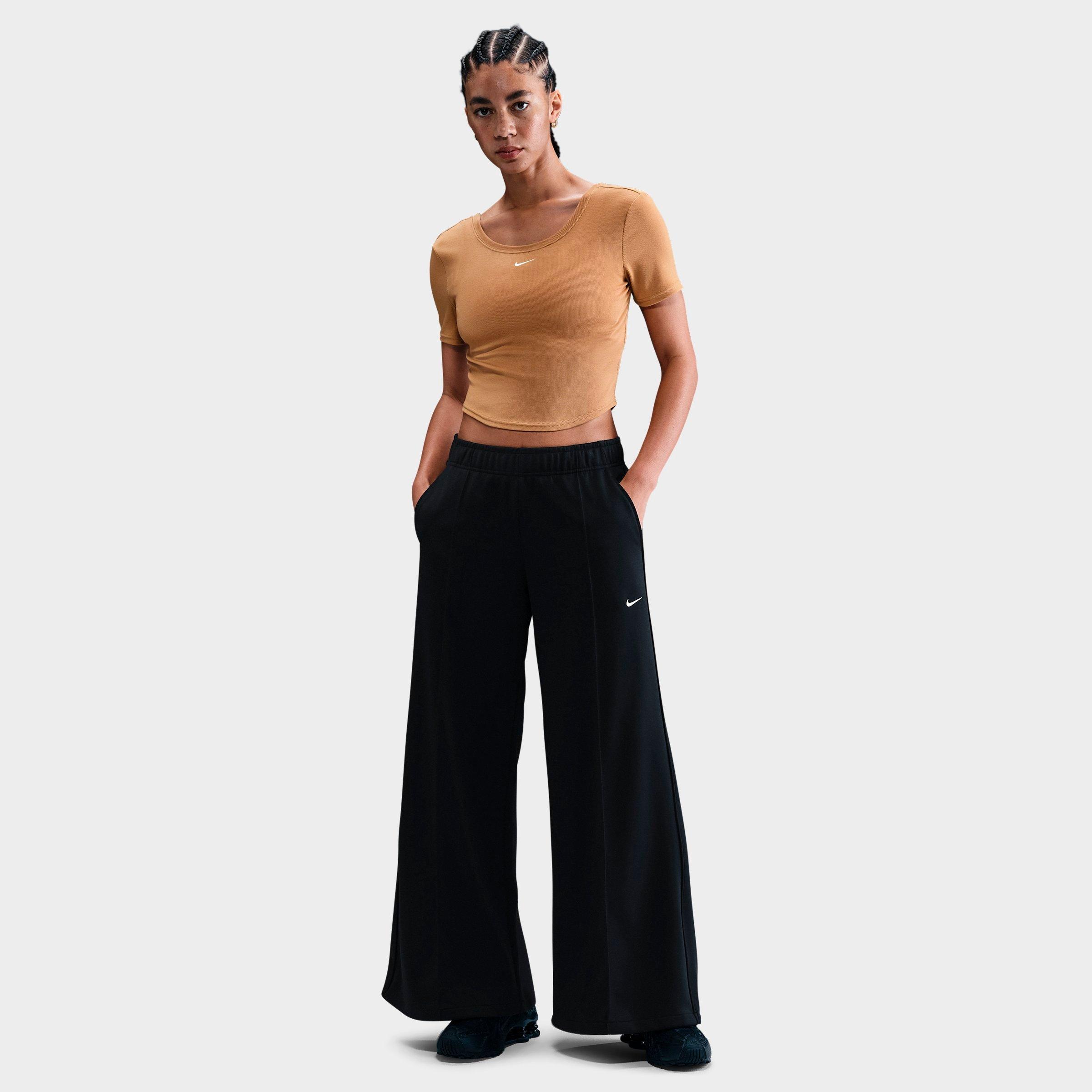 Nike Women's Sportswear Mid-Rise Wide-Leg Jogger Pants in Black/Sail Size: XS