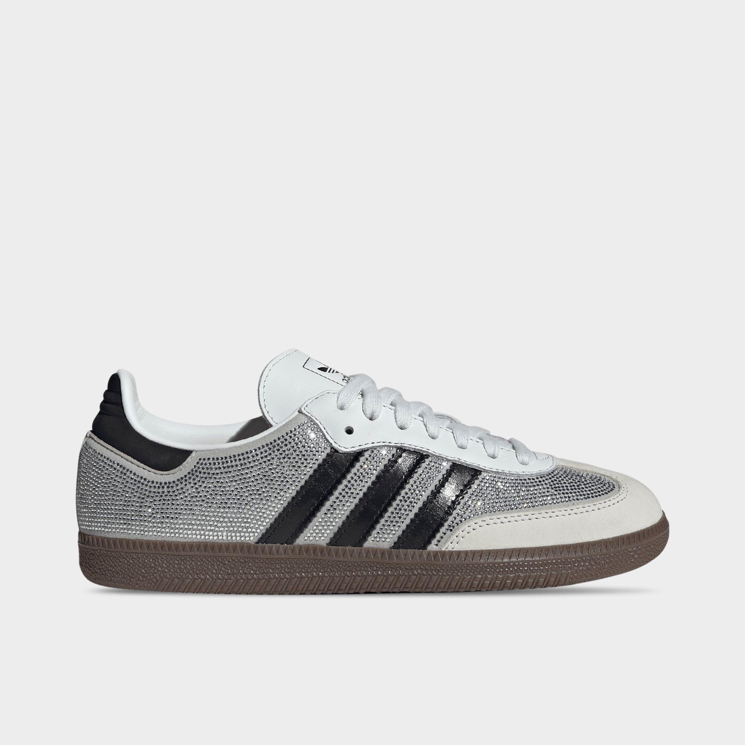 adidas Women's Originals Samba OG Rhinestone Casual Shoes in Crystal White/Core White/Silver Metallic Size: 8.5
