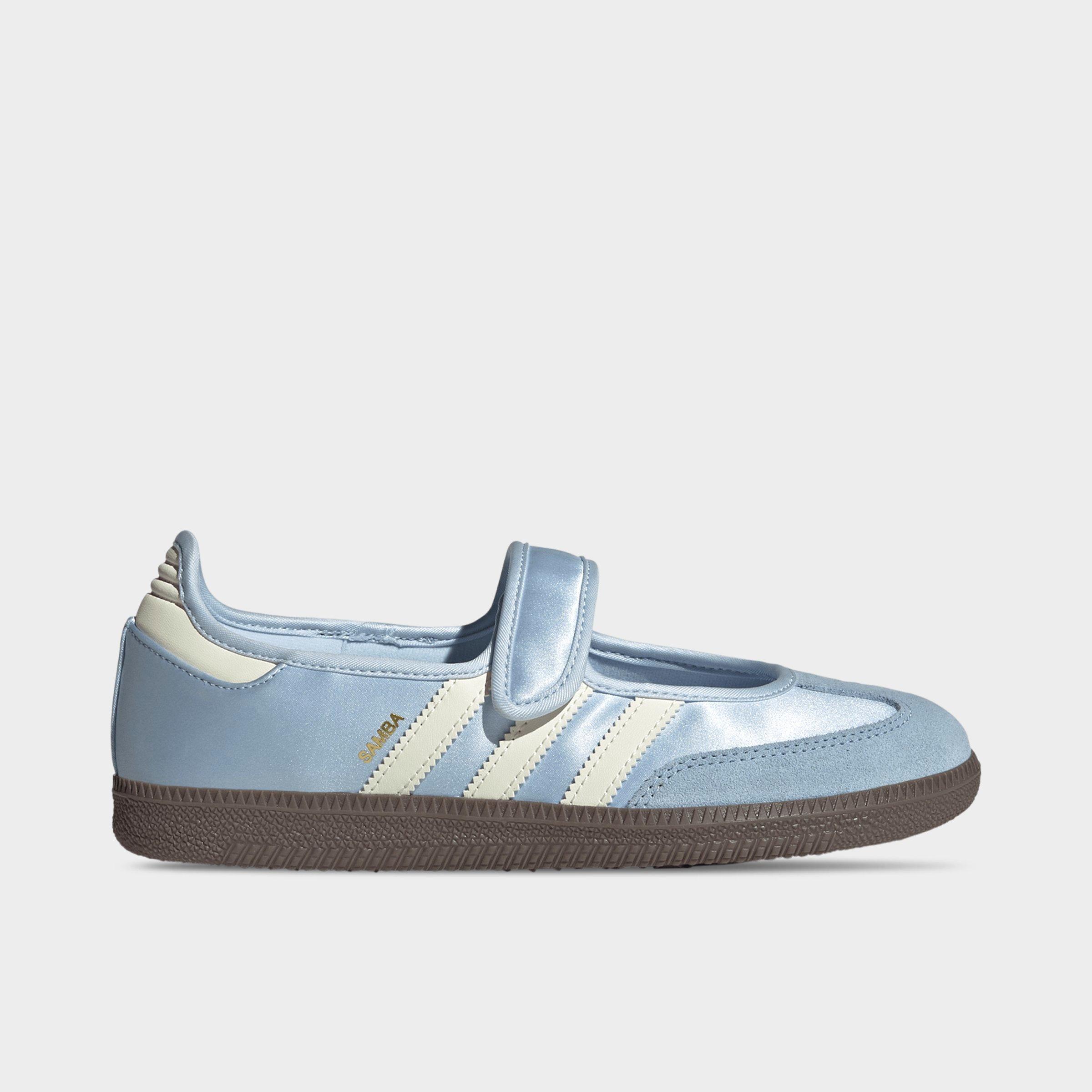 adidas Women's Originals Samba Jane Satin Casual Shoes in Crystal Sky/Cream White/Gum Size: 5.0