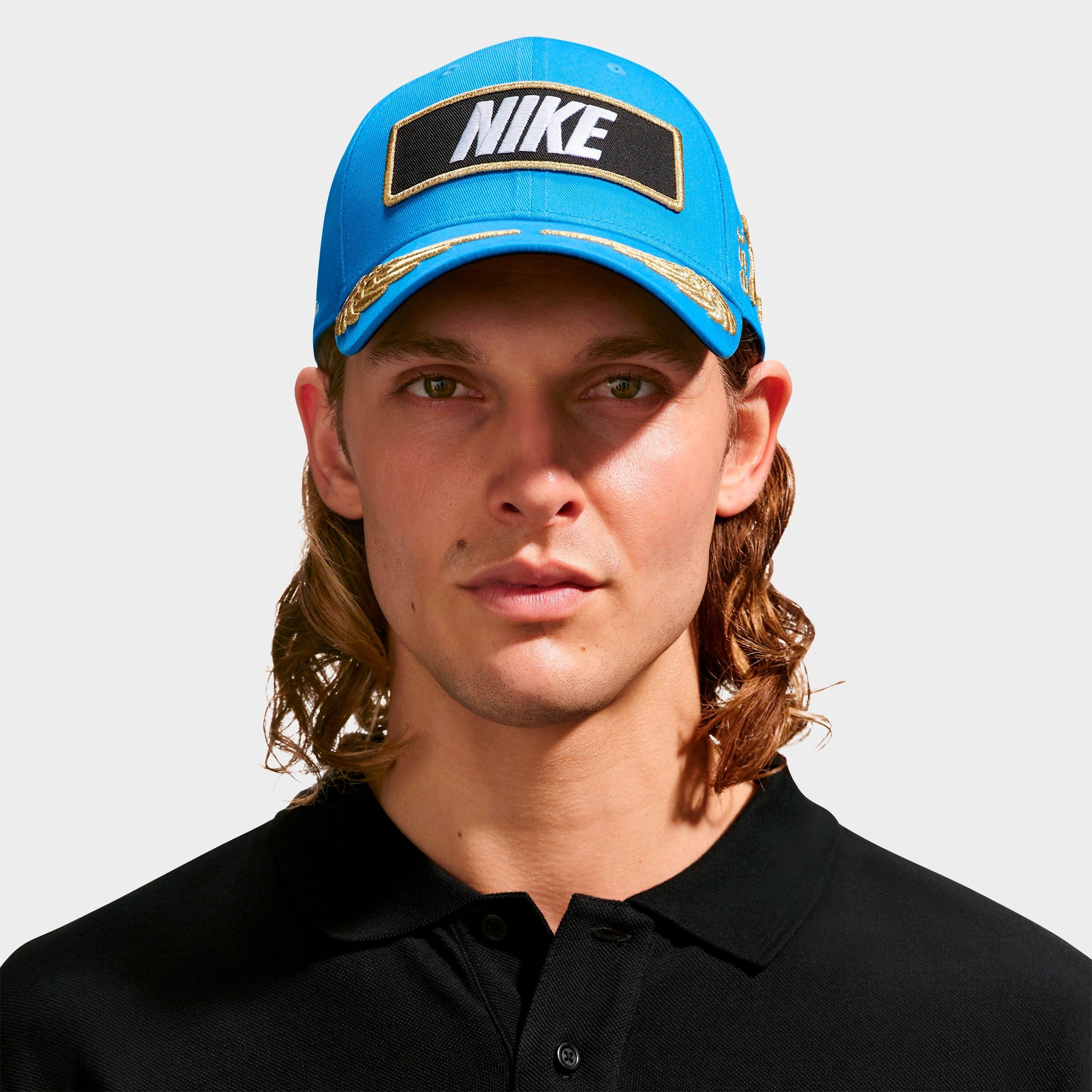 Nike Club Structured Racing Backstrap Hat in Light Photo Blue/Black Size: S-M
