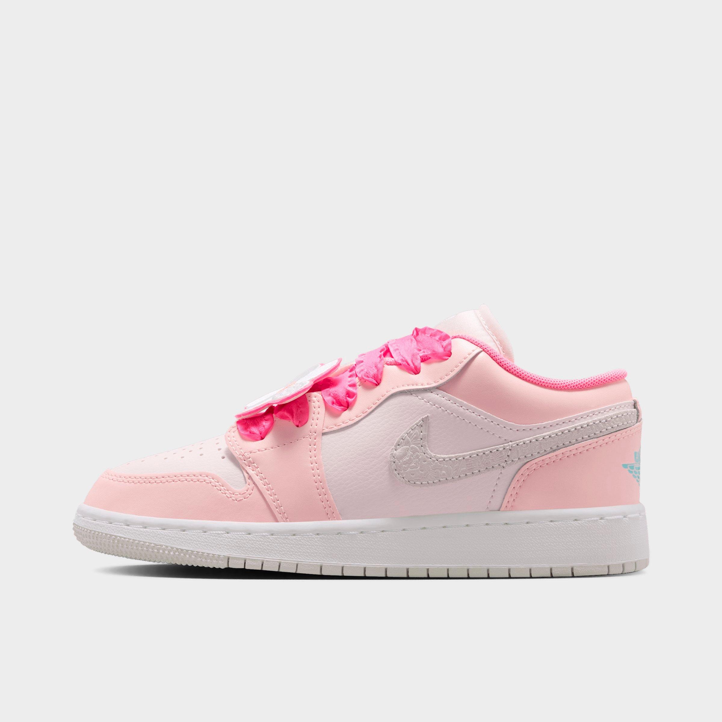 Jordan Big Kids Air Retro 1 Low SE Casual Shoes in Pink Bloom/Pearl Pink/Hyper Orange Size: 6.0