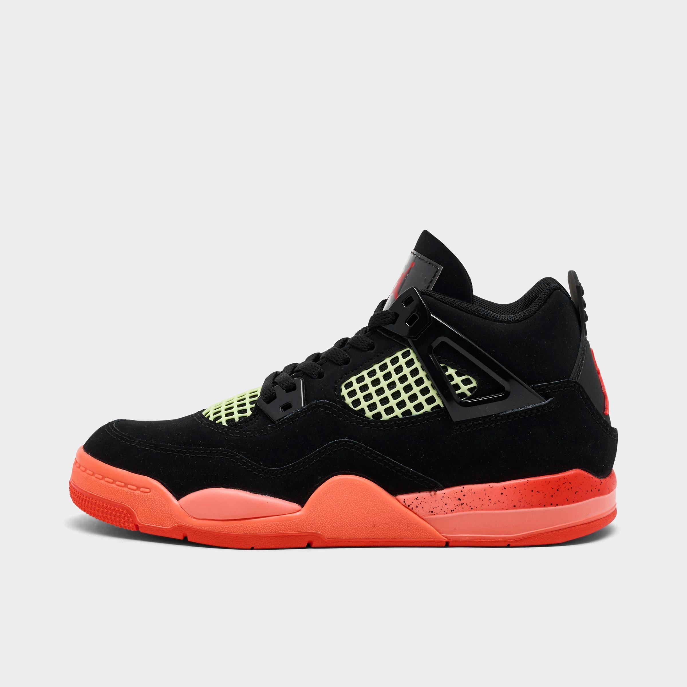 Jordan Little Kids Air Retro 4 Basketball Shoes in Black/Infrared 23/Bright Mango Size: 11.0