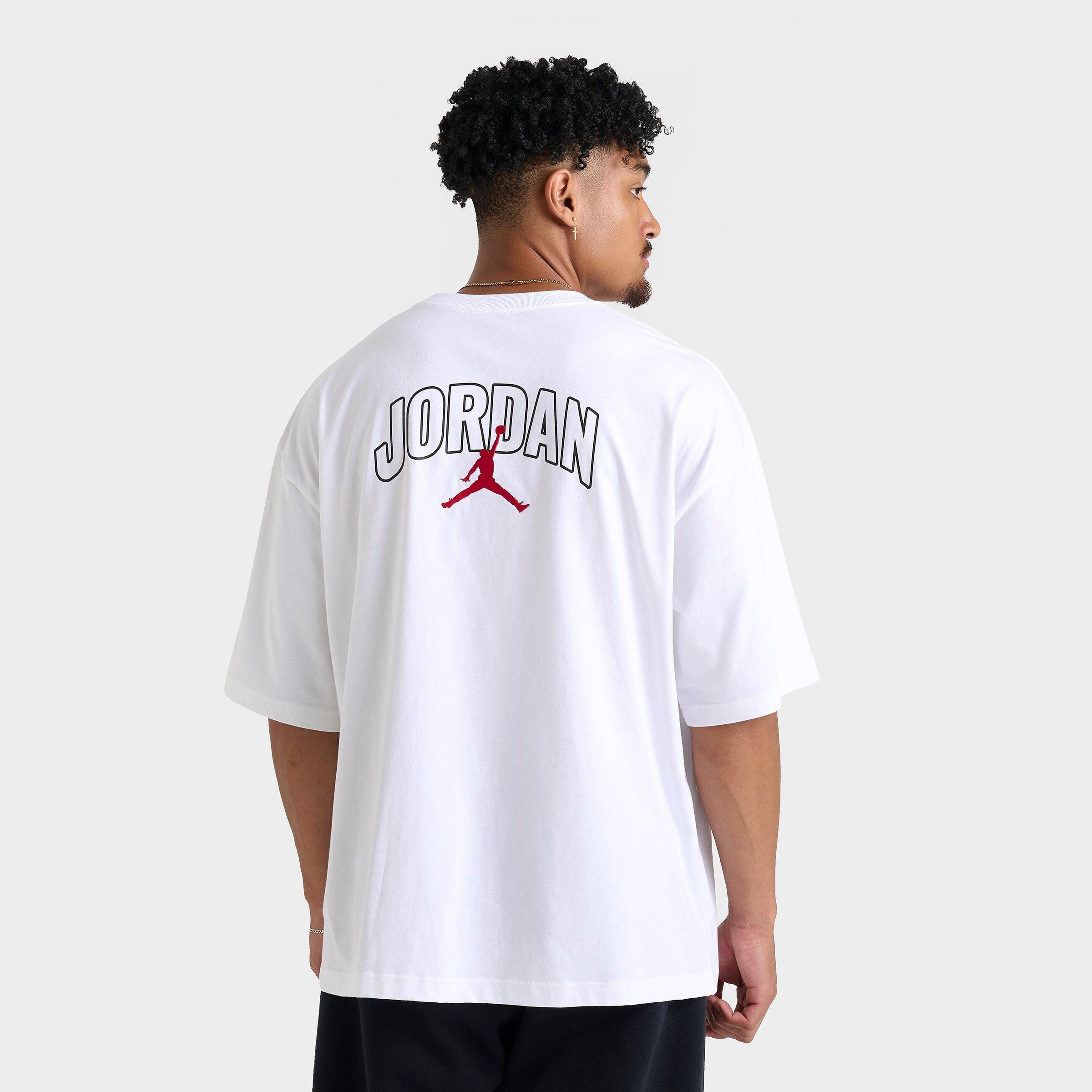 Jordan Men's Brooklyn Logo Oversized T-Shirt in White/Black/Gym Red Size: Small