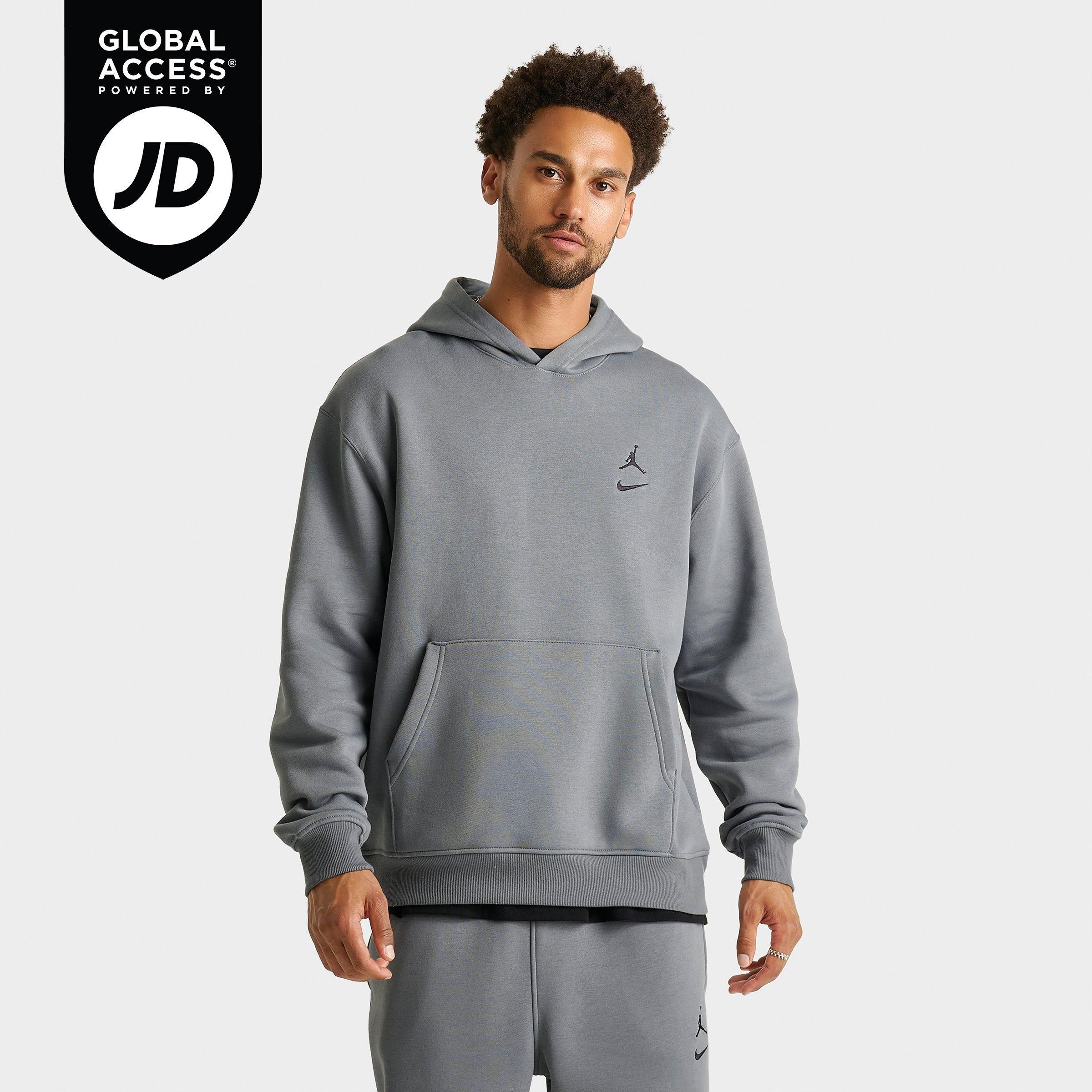 Jordan Men's Swoosh Brooklyn Fleece Pullover Hoodie in Cool Grey/Black Size: Small