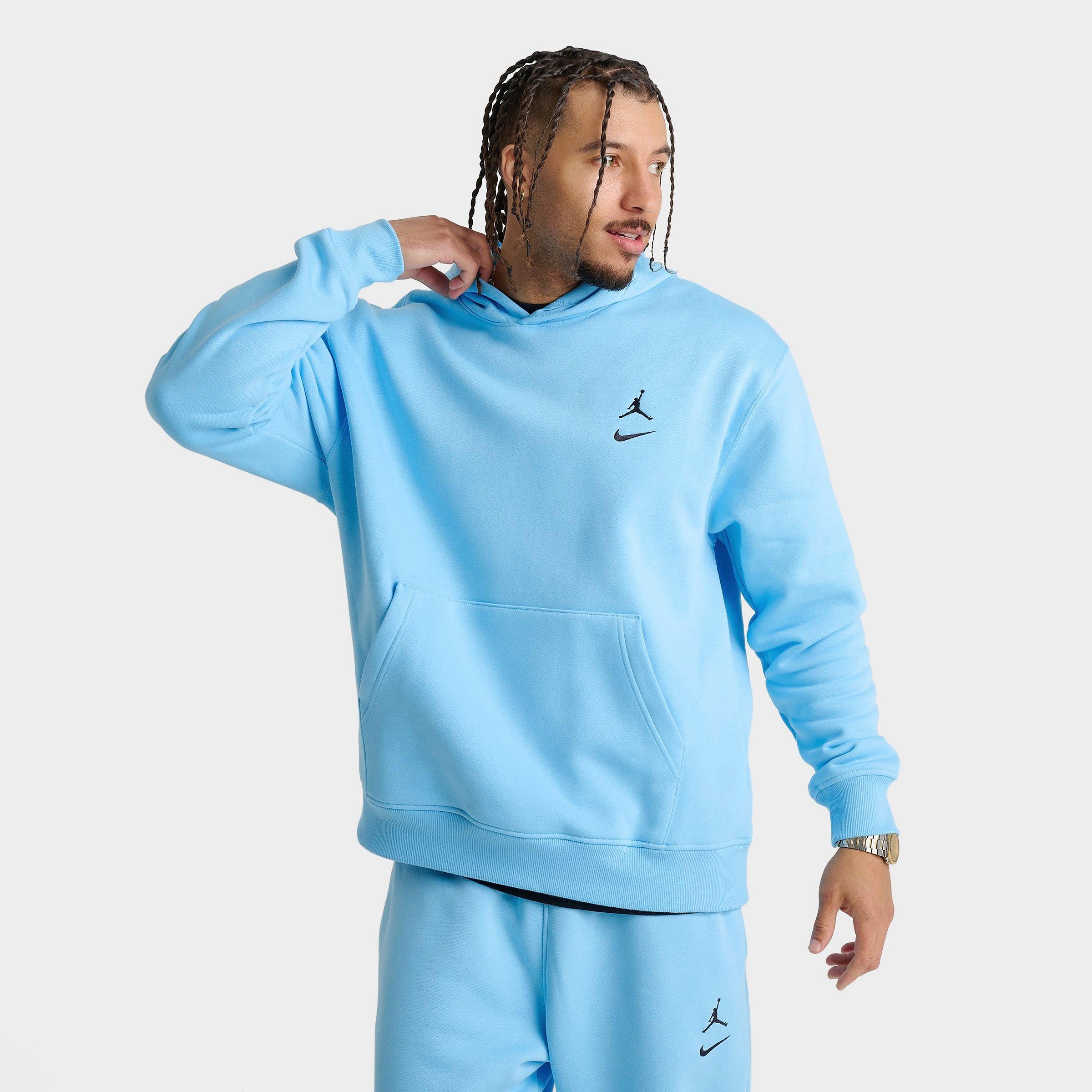 Jordan Men's Swoosh Brooklyn Fleece Pullover Hoodie in Blue Chill/Black Size: Small