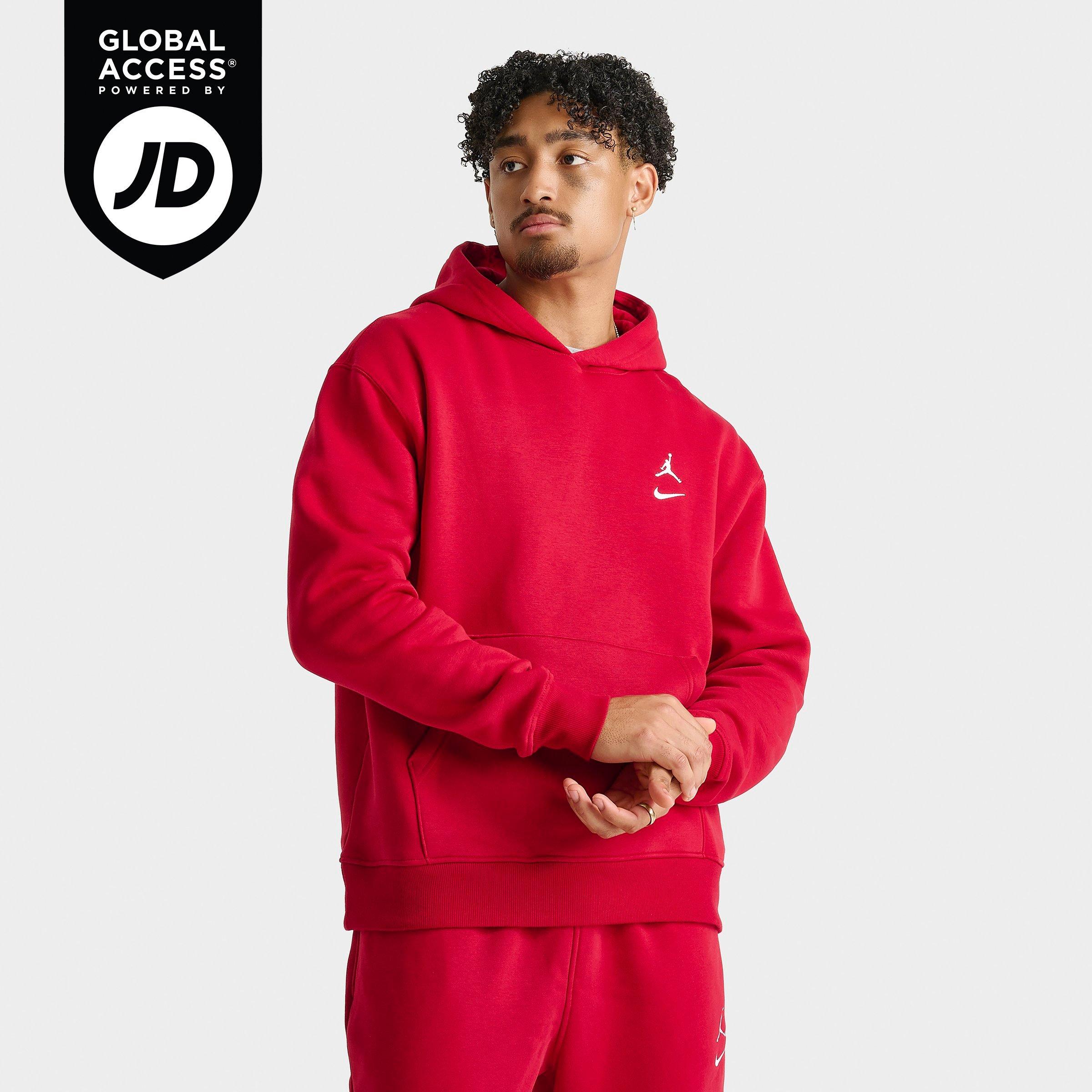 Jordan Men's Swoosh Brooklyn Fleece Pullover Hoodie in Gym Red/White Size: Small