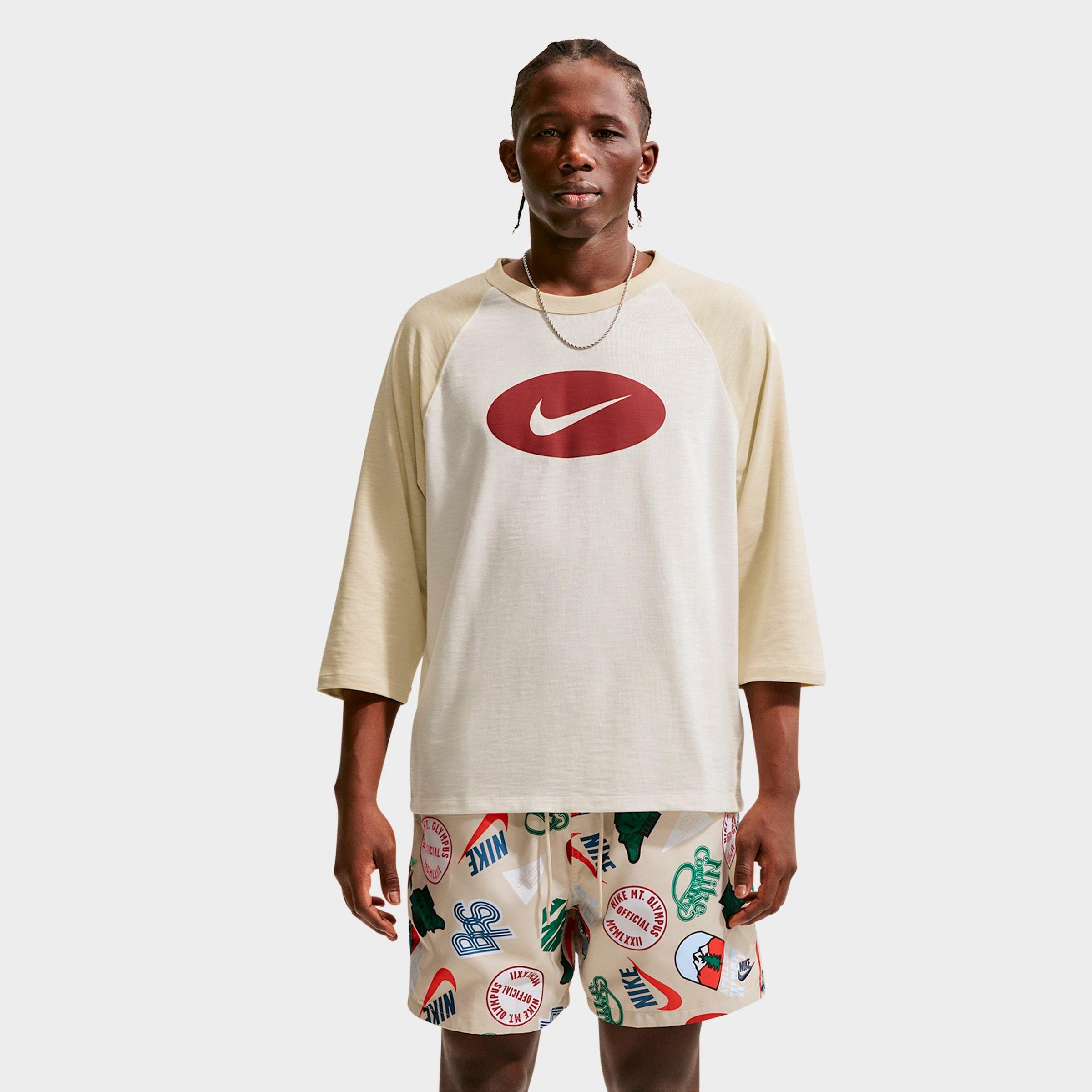 Nike Men's Club Three Quarter Sleeve Raglan Top in Light Khaki/Sail/Team Crimson Size: M Tall