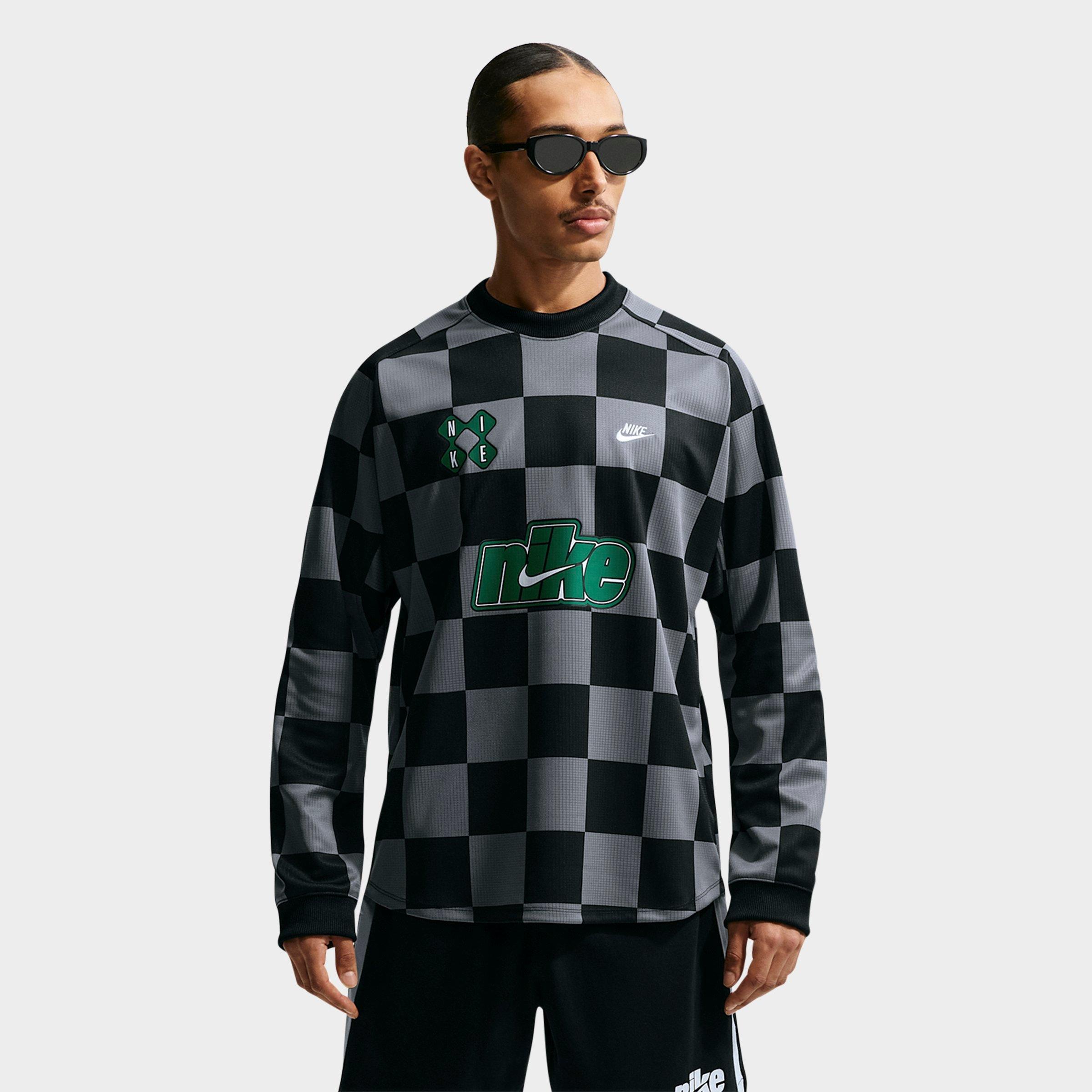 Nike Men's Sportswear Club Checkerboard Goalie Top in Smoke Grey/Black/Malachite Size: XL