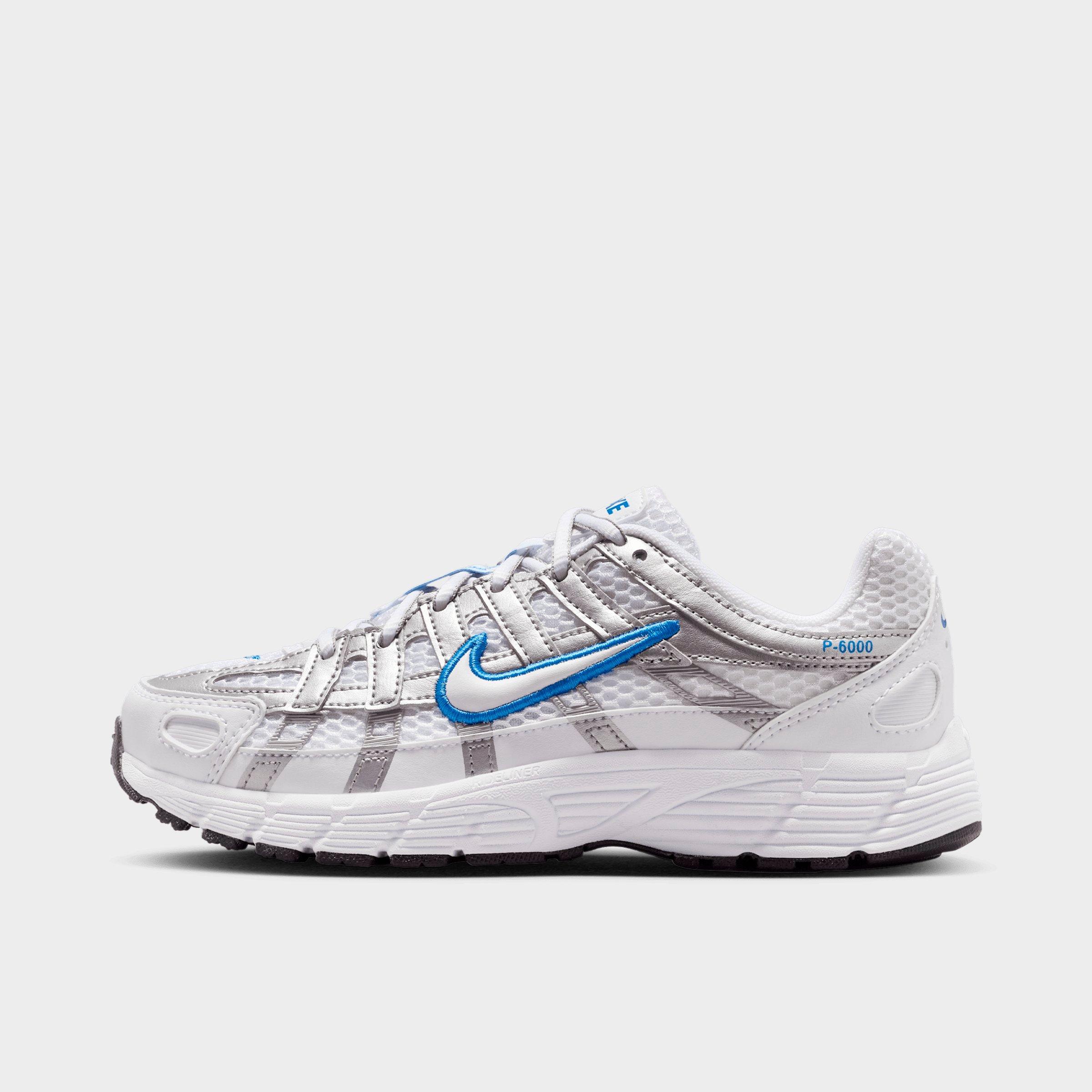 Nike Big Kids P-6000 Casual Shoes in White/Blue Crystal/Metallic Silver Size: 3.5