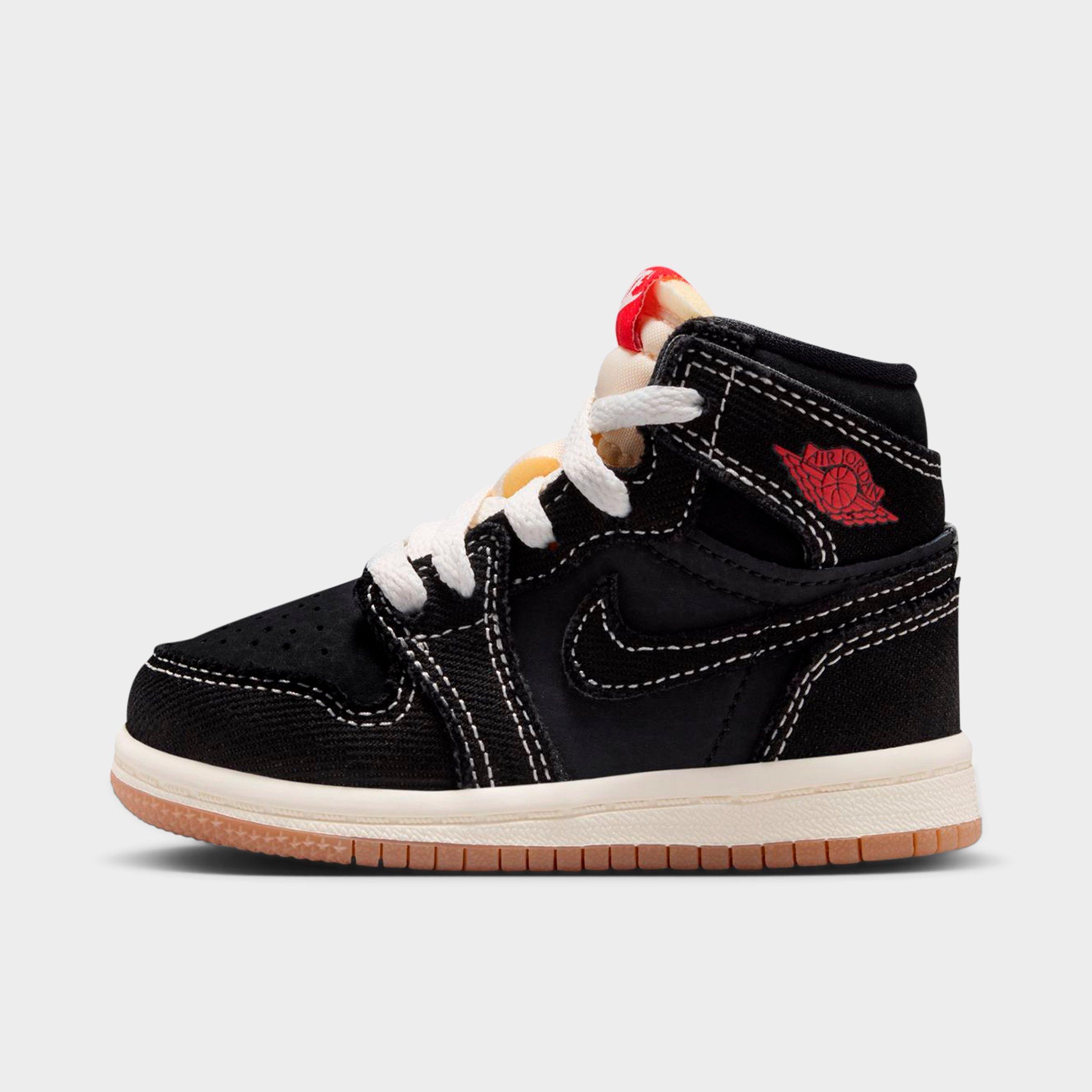 Jordan Kids Toddler Air Retro 1 High OG Casual Shoes in Black/University Red/Sail Size: 4.0
