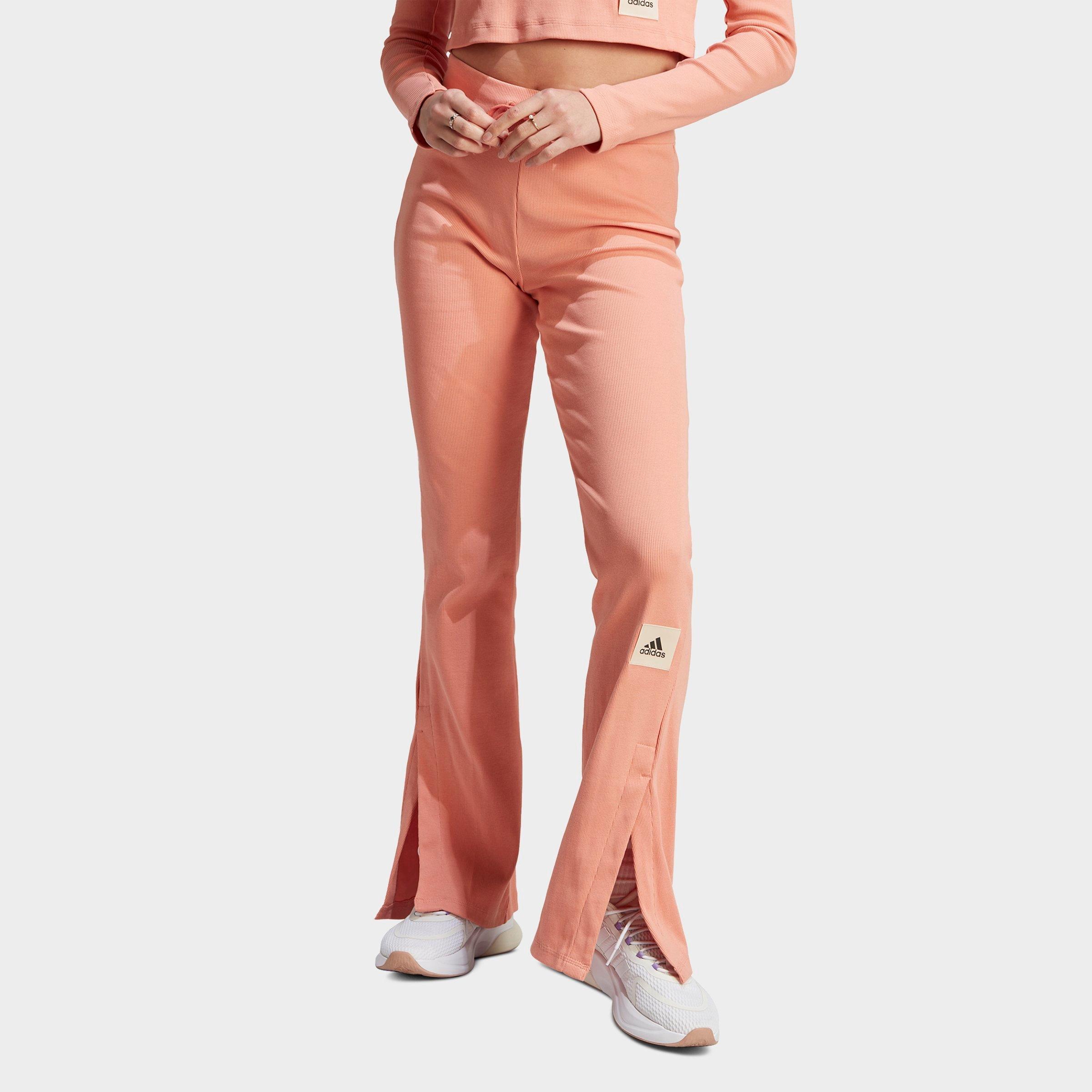 adidas Women's Lounge Ribbed Flared Leg Pants in Wonder Clay Size: 2XS