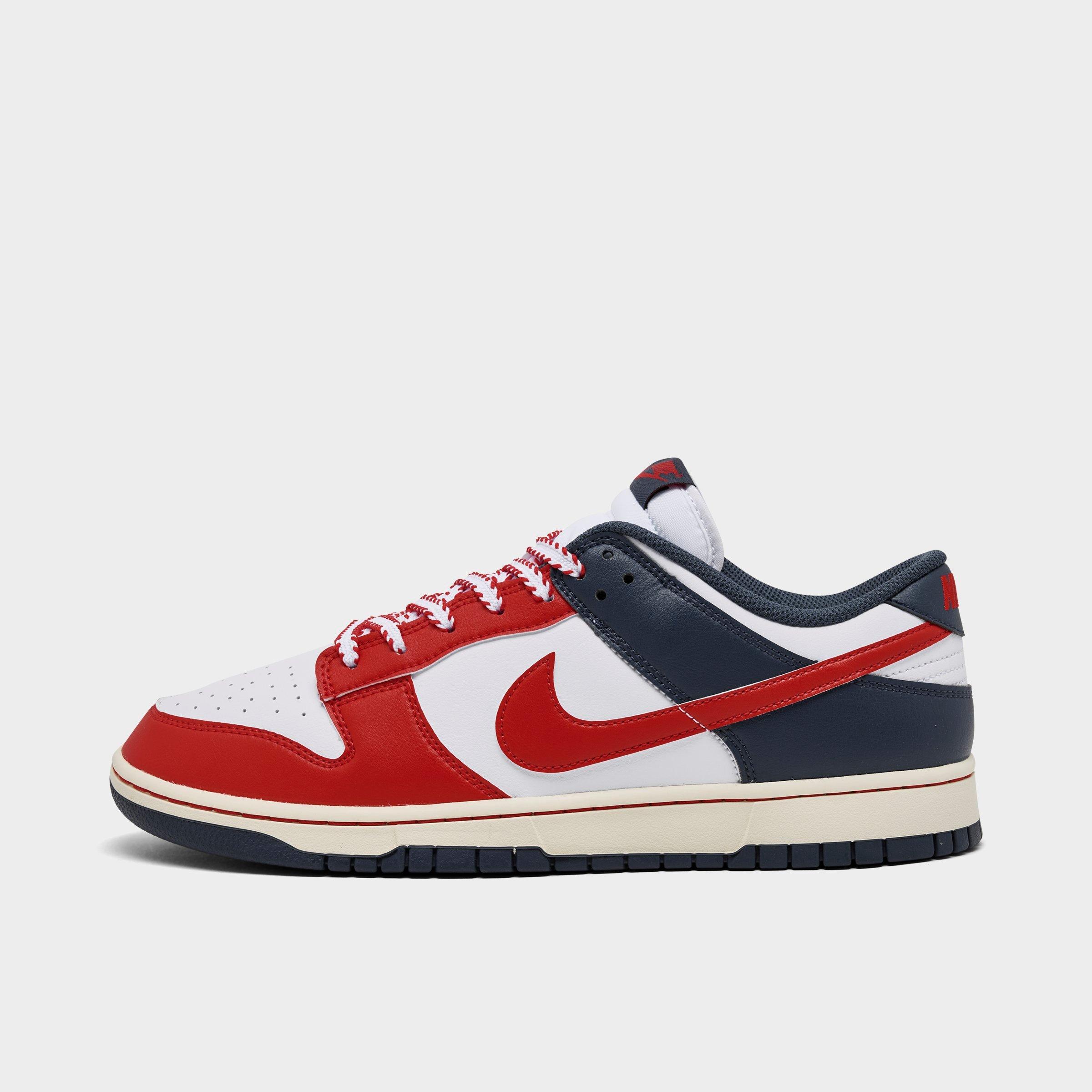 Nike Men's Dunk Low SE Casual Shoes in White/University Red/Thunder Blue Size: 7.5