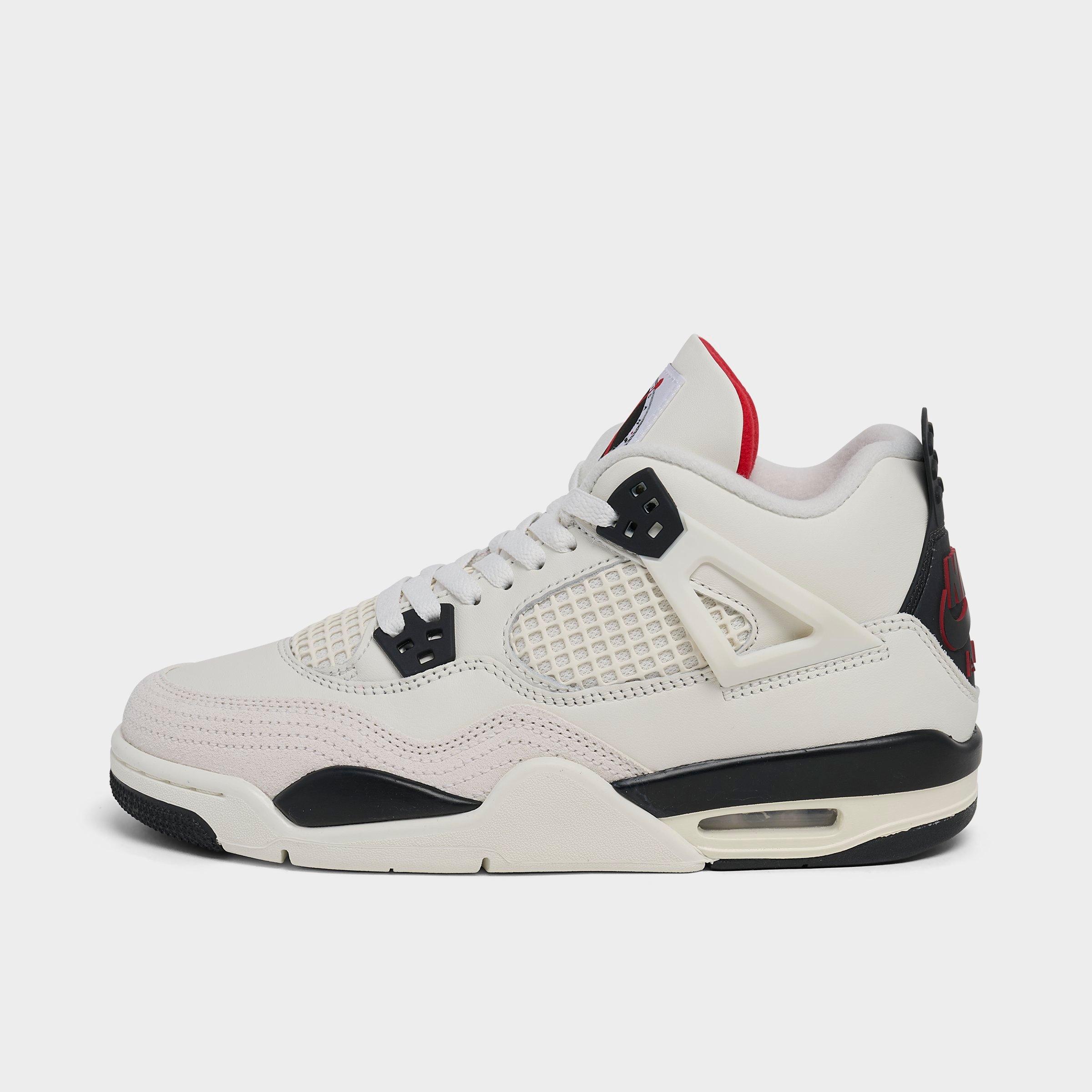 Jordan Big Kids Air Retro 4 Basketball Shoes in Sail/University Red/Black Size: 3.5