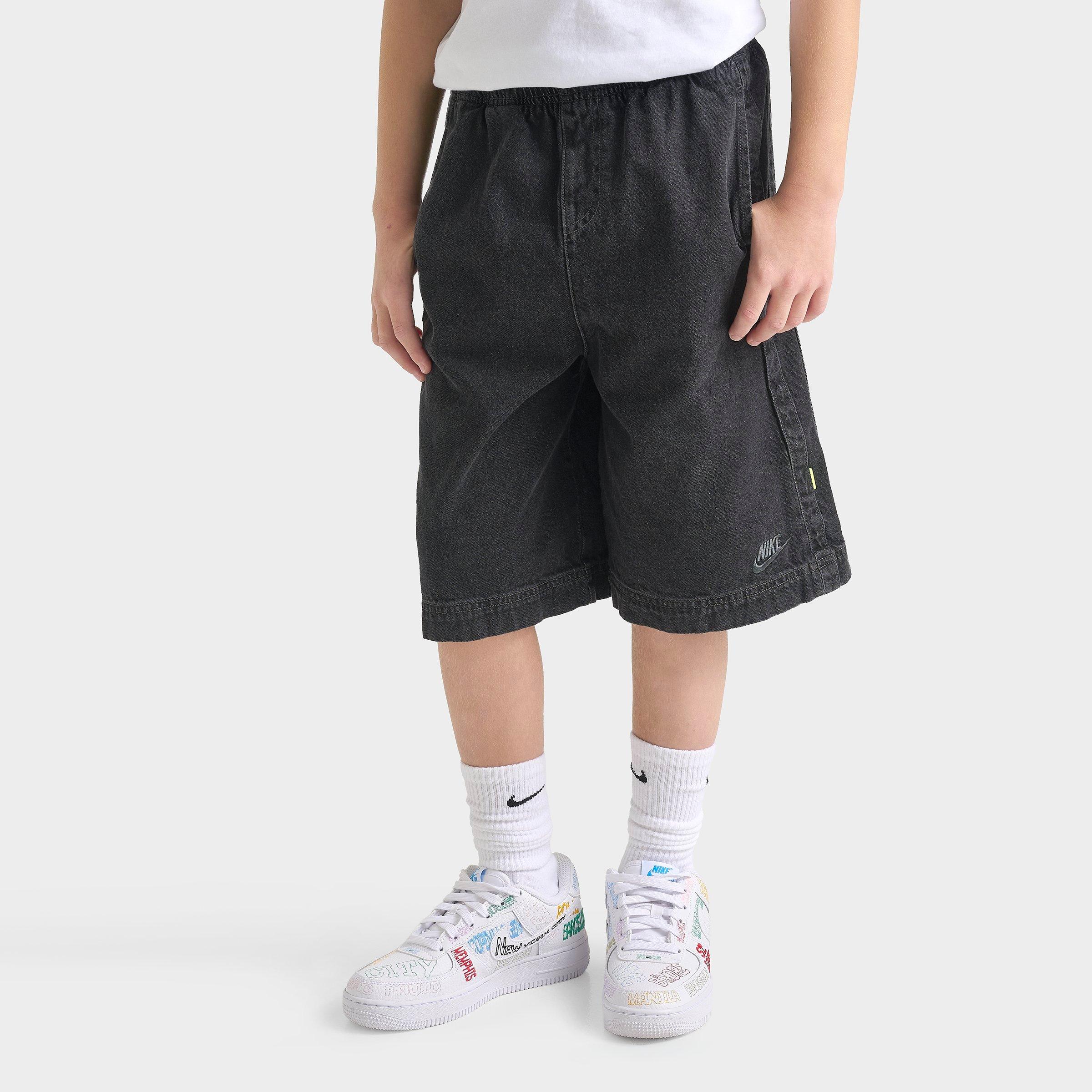 Nike Big Kids Sportswear Collection Archival Denim Shorts in Black/Anthracite/Volt Size: Medium