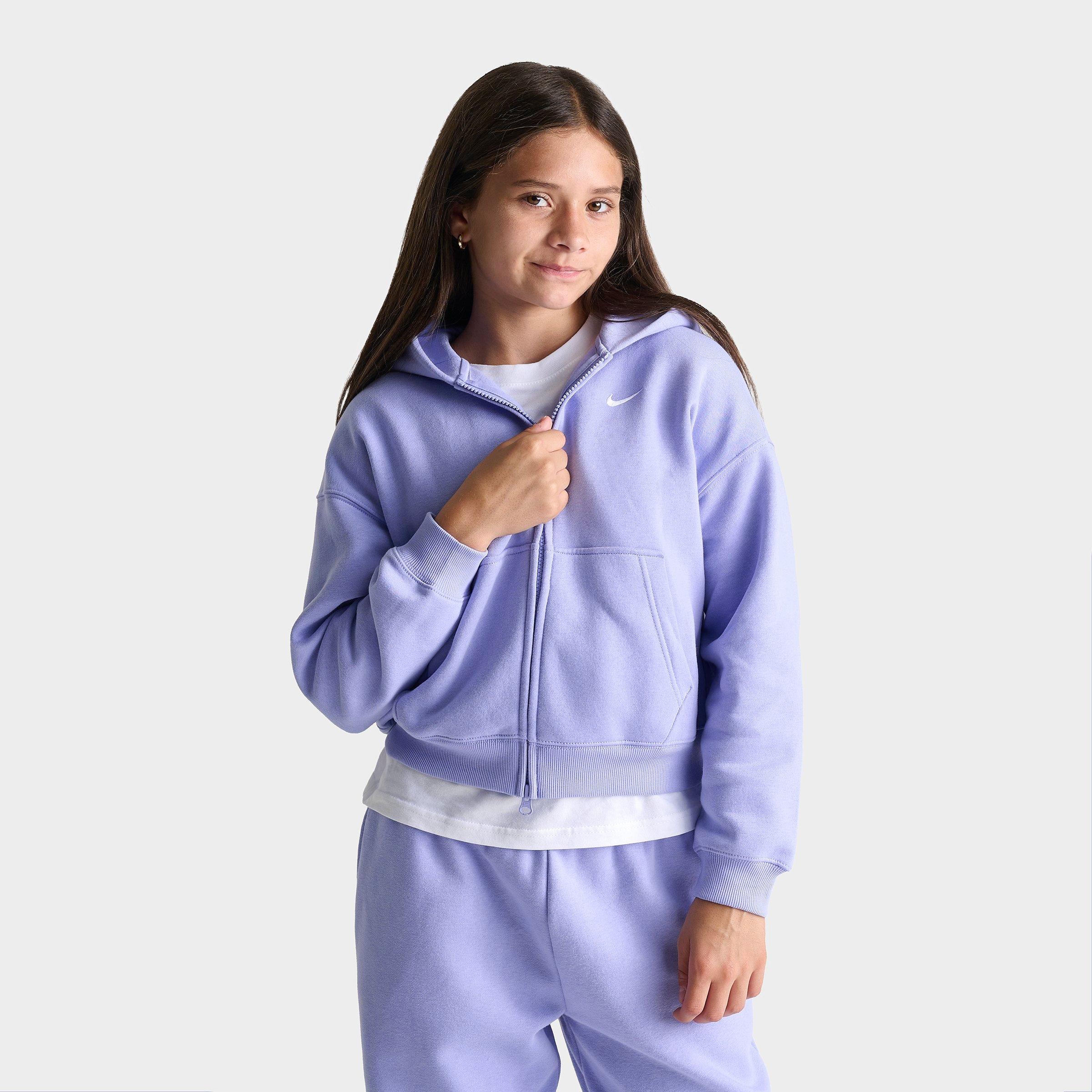 Nike Girls' Big Kids Sportswear Studio Fleece Oversized Full-Zip Hoodie in Light Thistle Size: Small