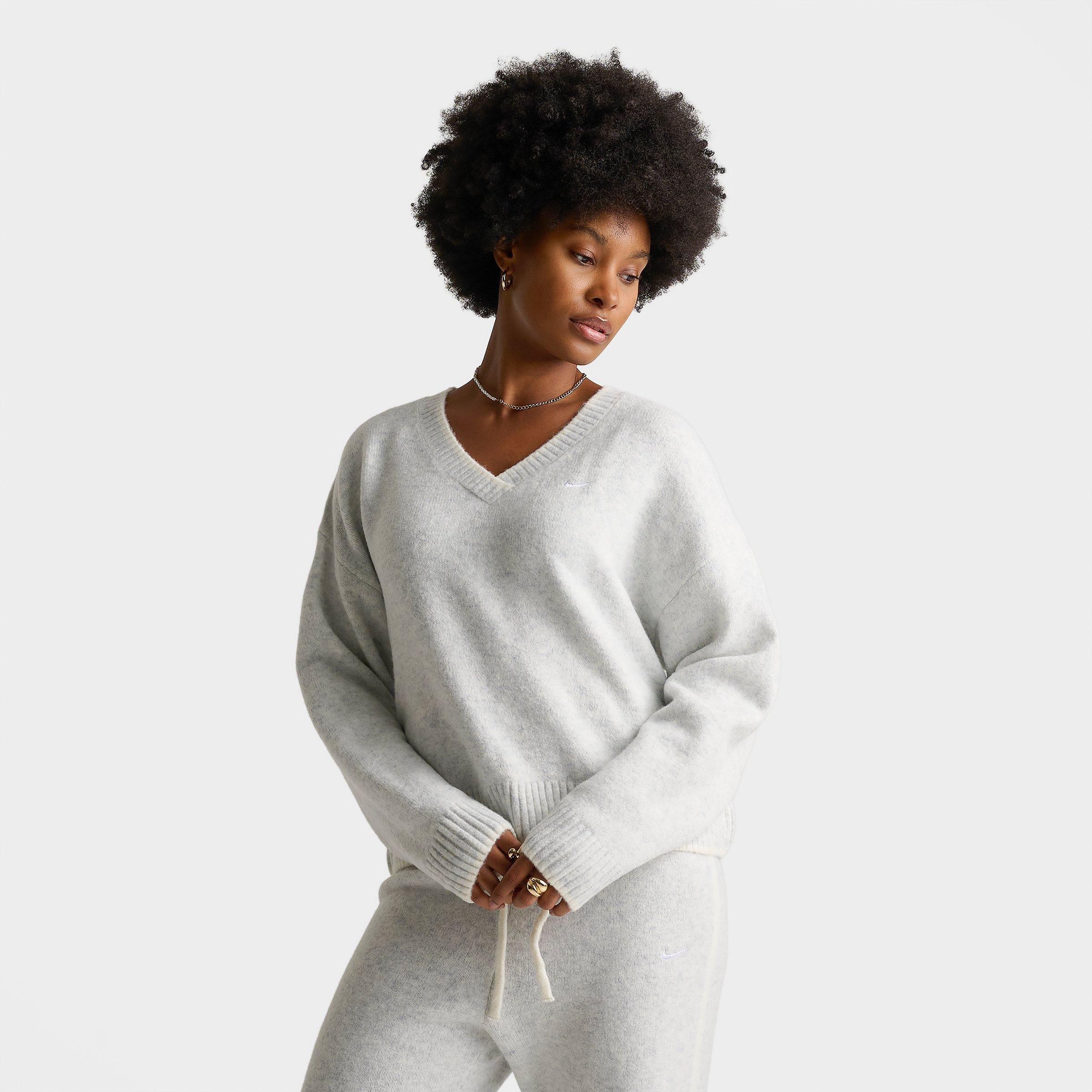 Nike Women's Sportswear Chill Knit Loose V-Neck Sweater in Birch Heather Size: Medium