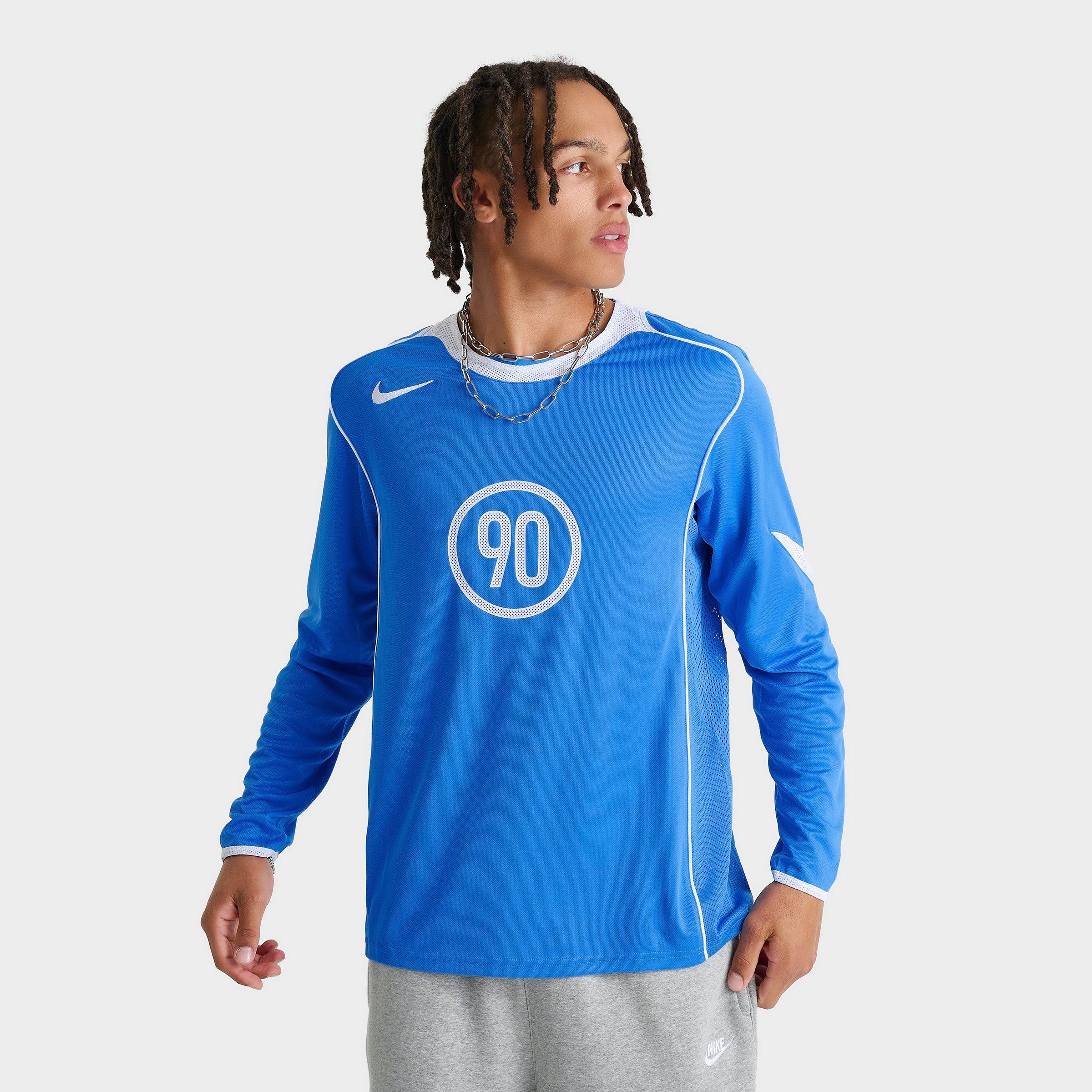 Nike Men's Total 90 Dri-FIT Long-Sleeve Soccer Jersey in Light Photo Blue/White/White Size: Small