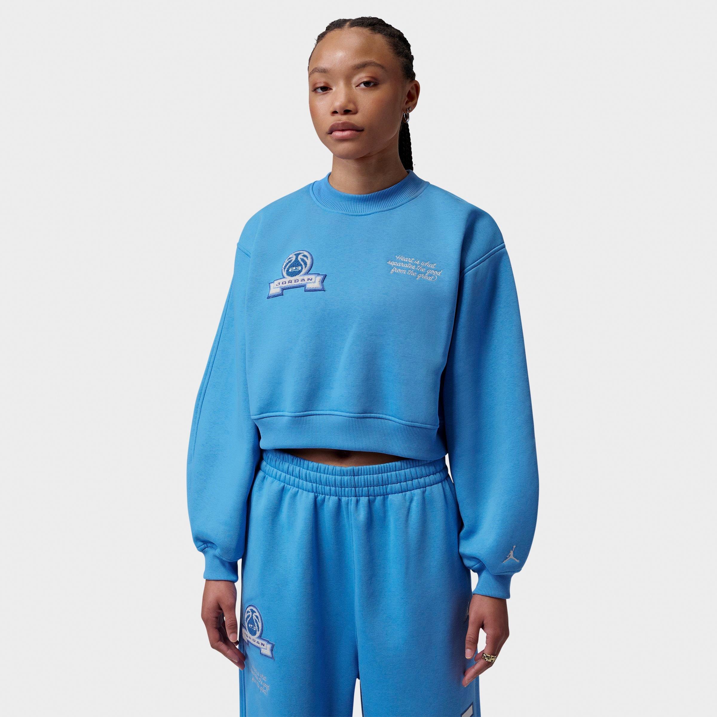 Jordan Women's Brooklyn Fleece Cropped Crewneck Sweatshirt in Blue Beyond/Sail Size: Large