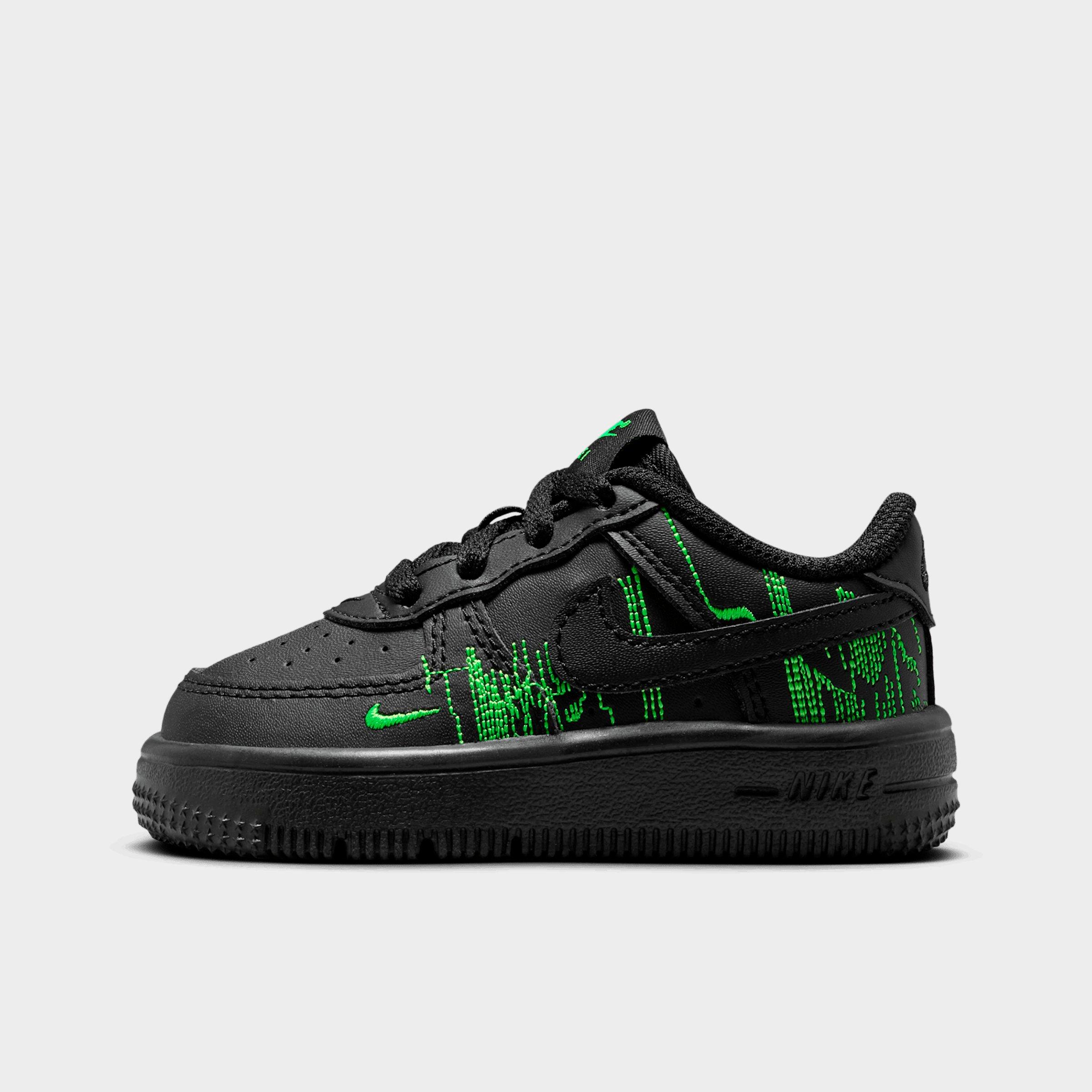 Nike Kids Toddler Force 1 Low Casual Shoes in Black/Green Strike/Vivid Purple Size: 7.0