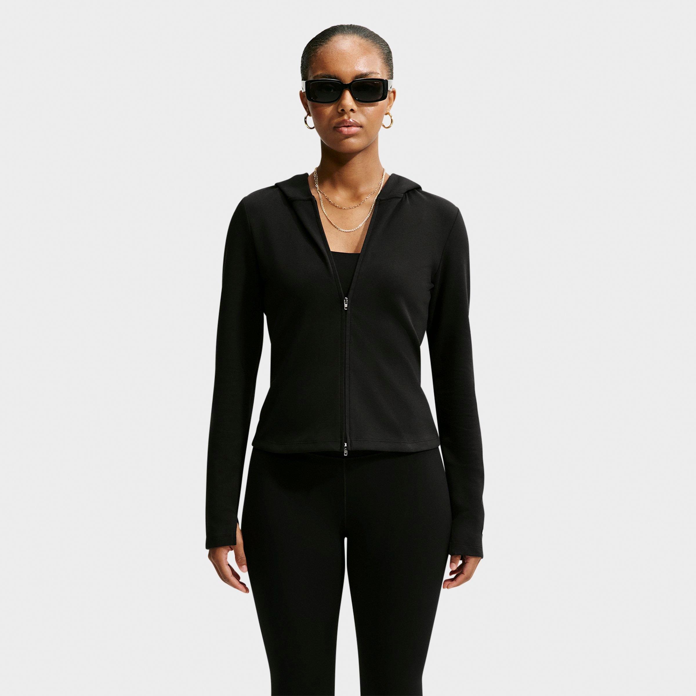 Nike Women's Sportswear Chill Knit Slim Long-Sleeve Full-Zip Top in Black/White Size: XL