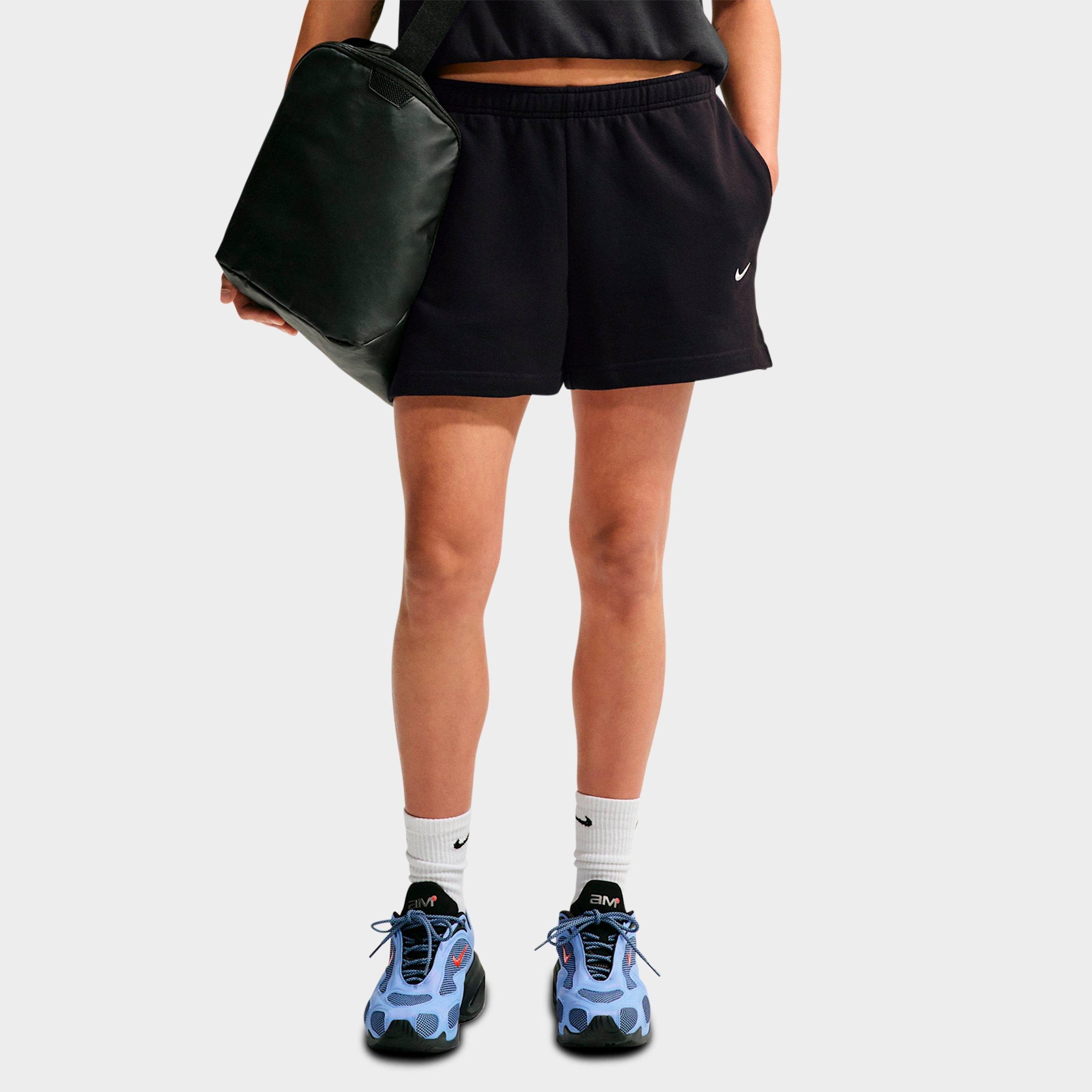 Nike Women's Studio Fleece Lightweight French Terry Mid-Rise Shorts in Total Black/Sail Size: XL