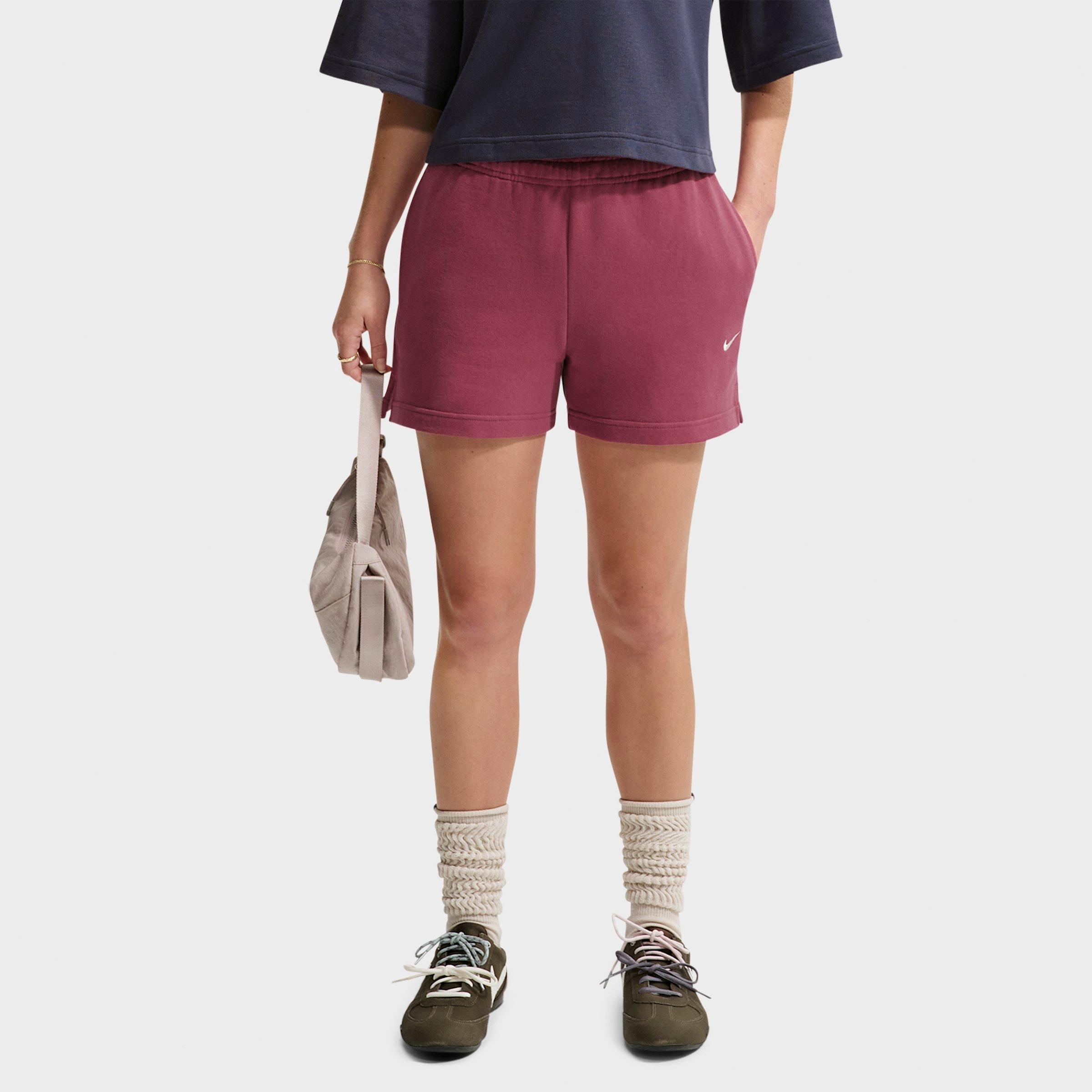 Nike Women's Studio Fleece Lightweight French Terry Mid-Rise Shorts in Pink Smoke/Sail Size: Large