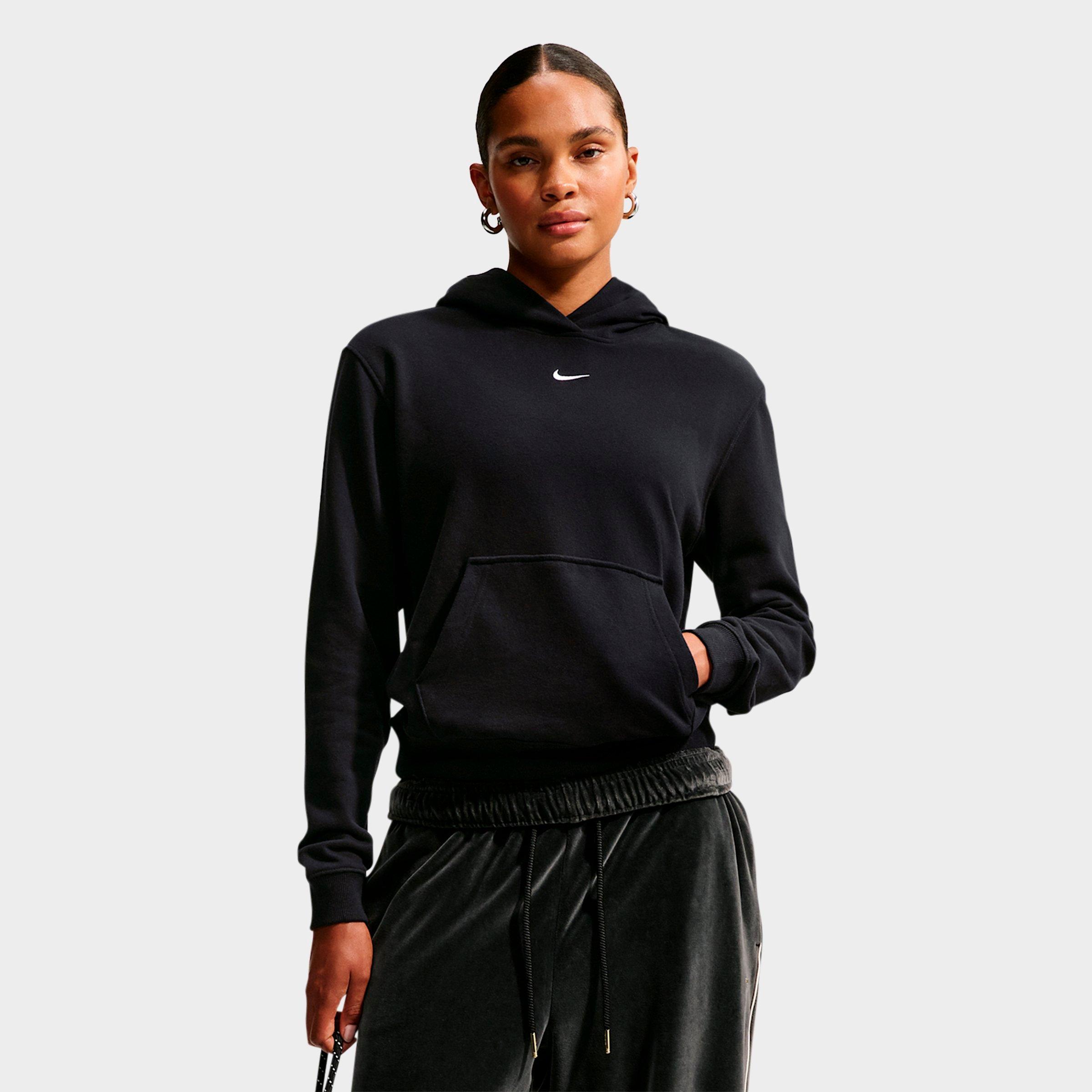 Nike Women's Studio Fleece Lightweight French Terry Pullover Hoodie in Total Black/Sail Size: XL