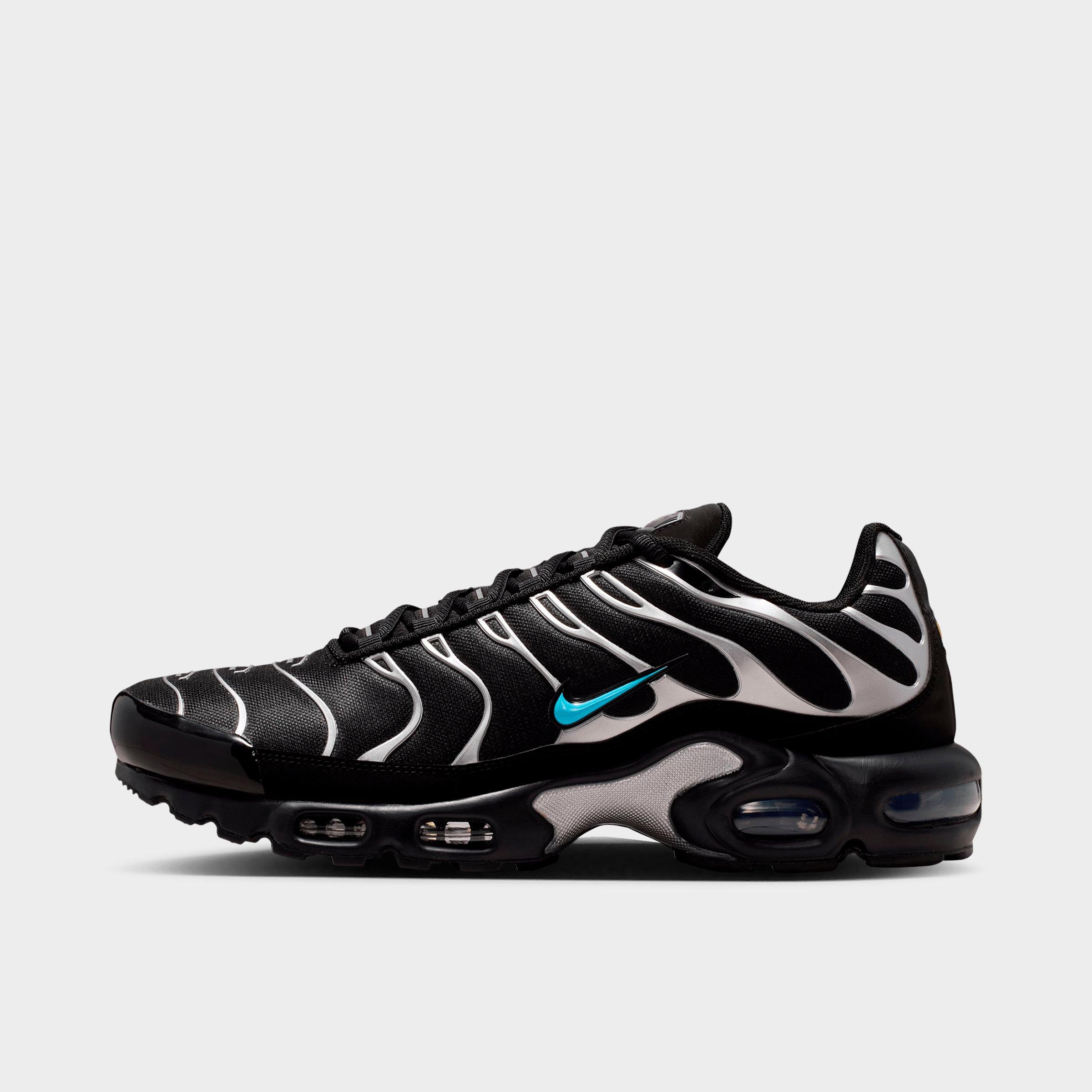Nike Men's Air Max Plus Premium Casual Shoes in Black/Chrome/Gamma Blue Size: 7.0