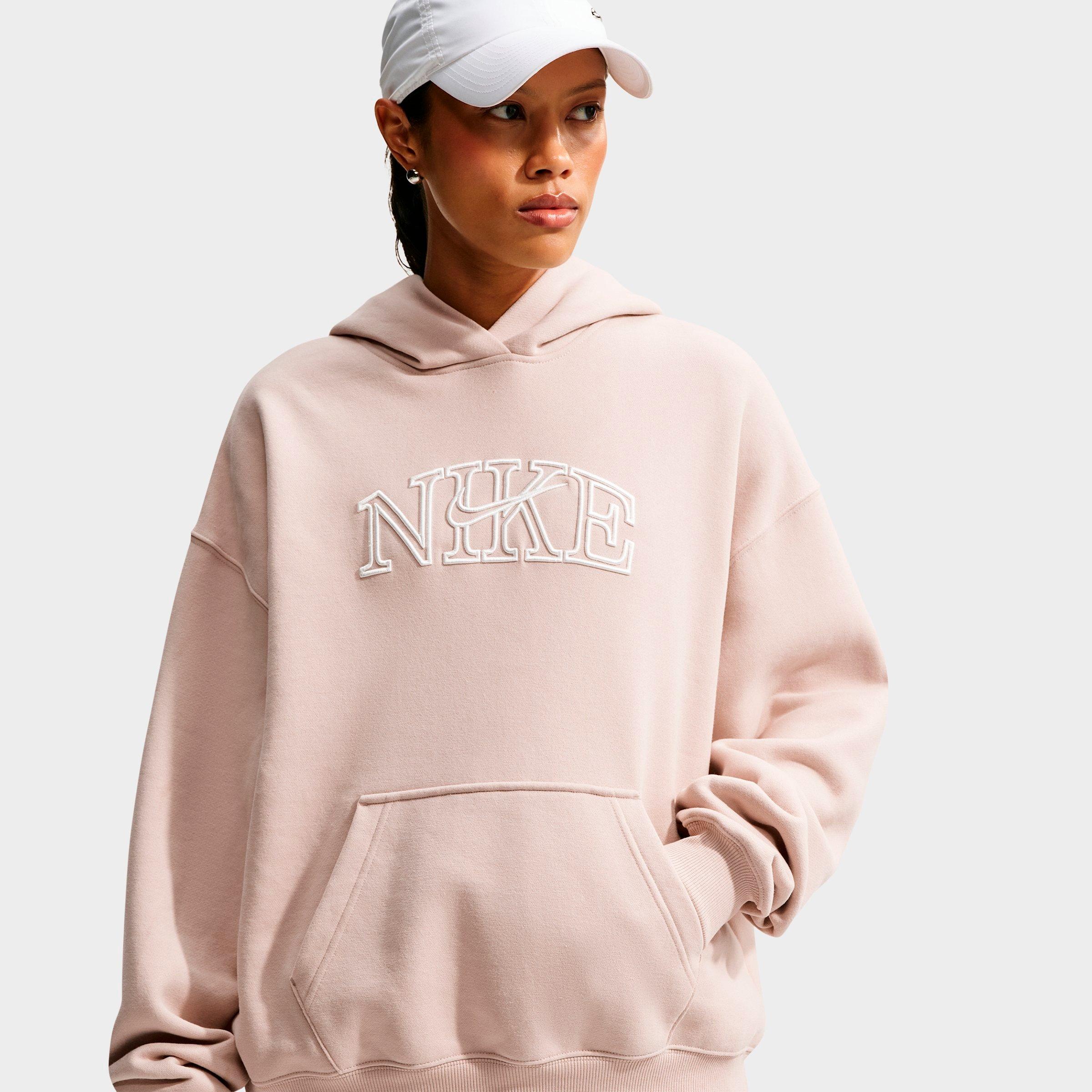 Nike Women's Studio Fleece Medium Weight "Graphic Pack" Logo Oversized Pullover Hoodie in Cream II/Sail Size: Small