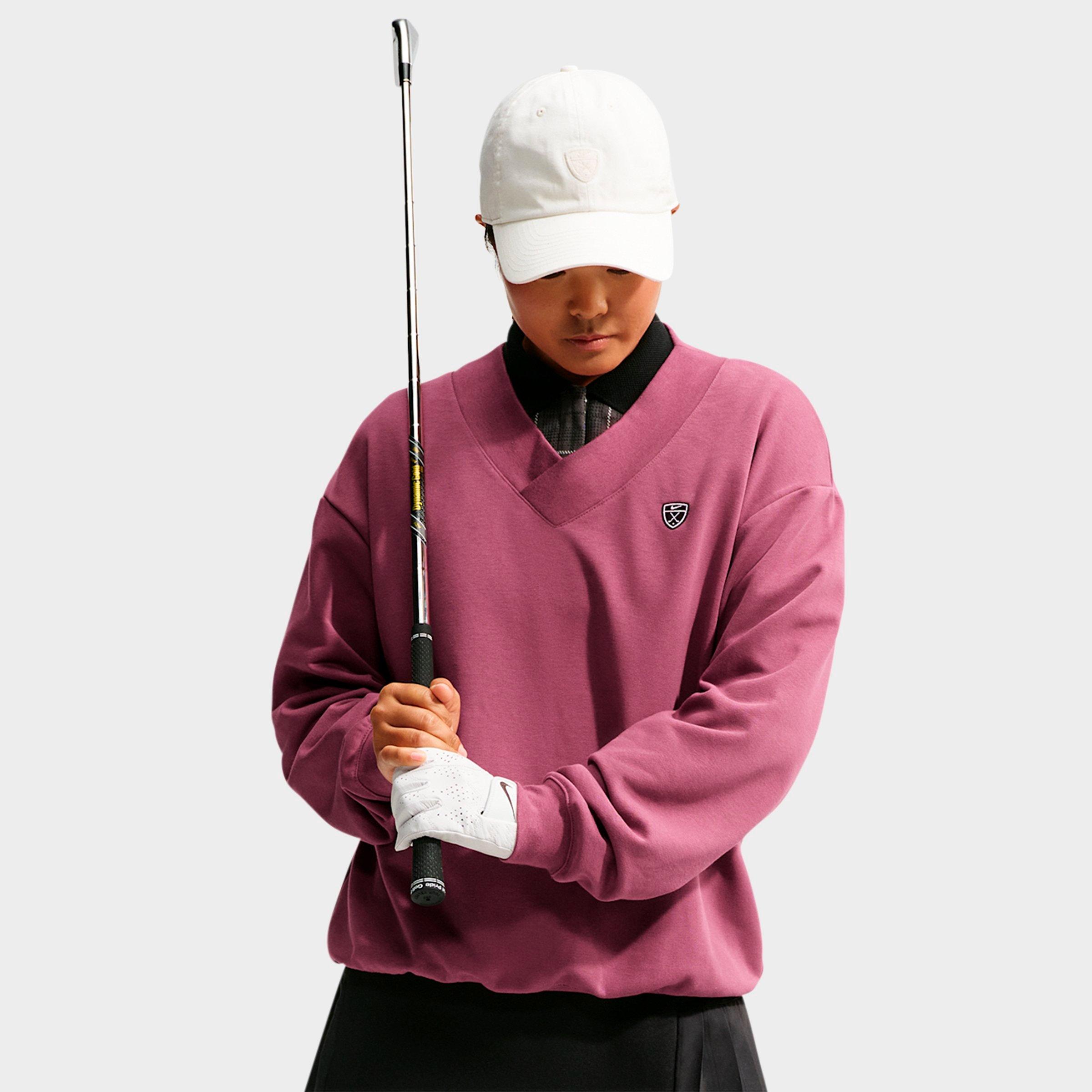 Nike Women's Fairway Fresh Dri-FIT Fleece Golf Sweatshirt in Pink Smoke/White Size: Small