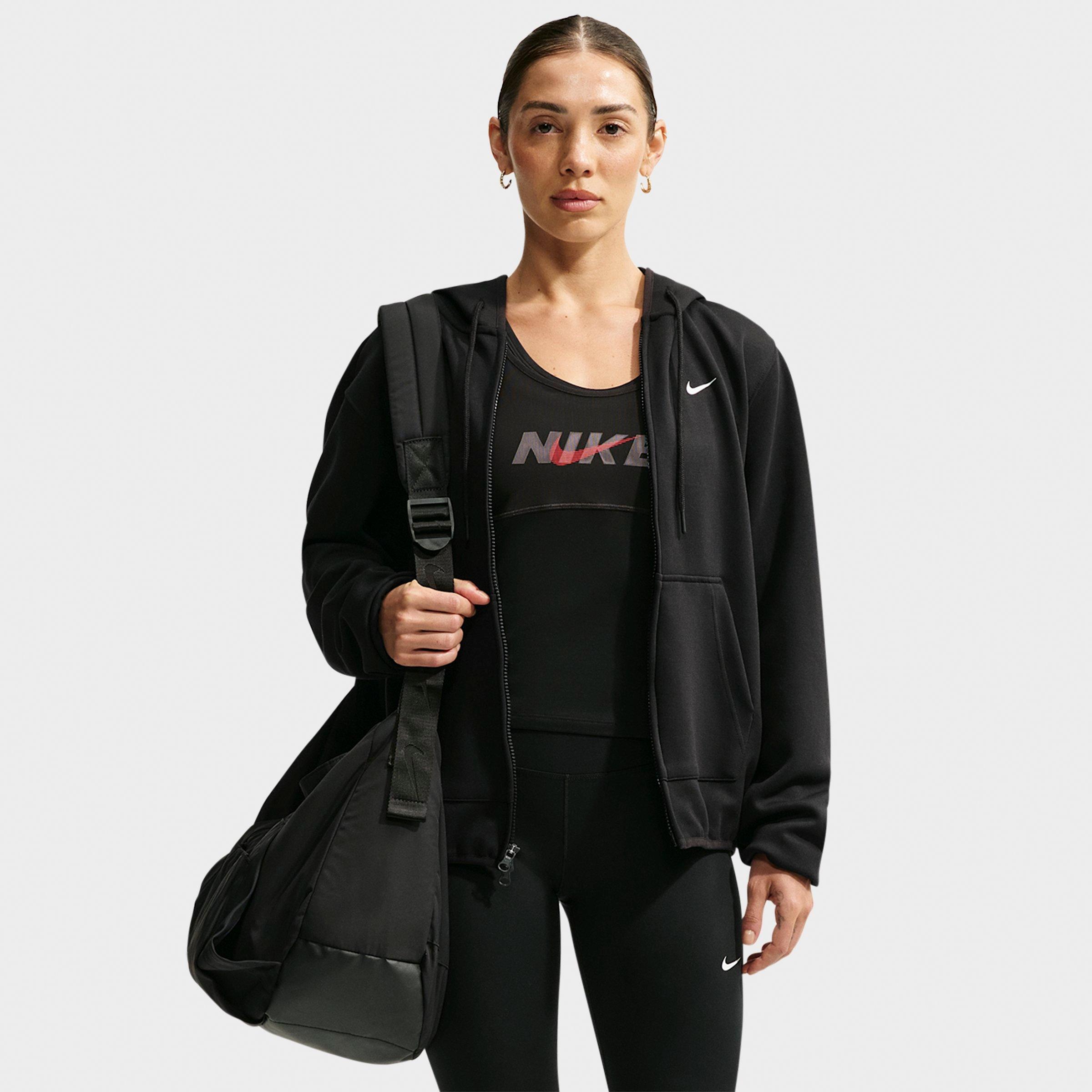 Nike Women's Studio Fleece Sport Dri-FIT Full-Zip Hoodie in Black/White Size: 2XL