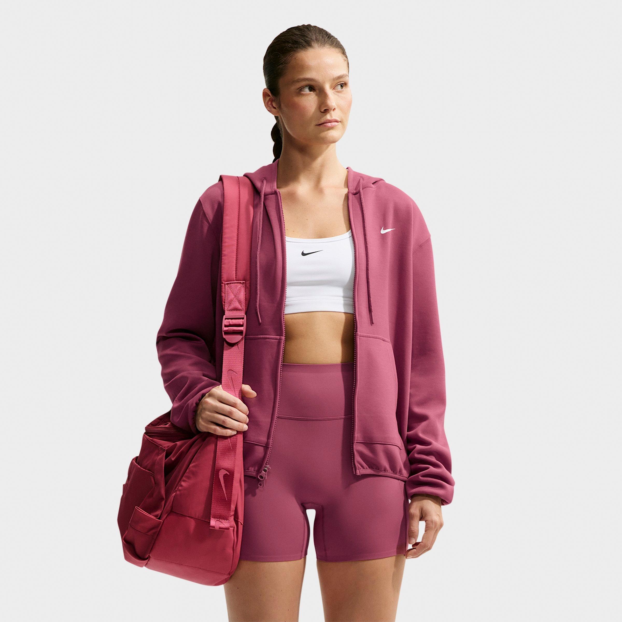 Nike Women's Studio Fleece Sport Dri-FIT Full-Zip Hoodie in Pink Smoke/White Size: 2XL