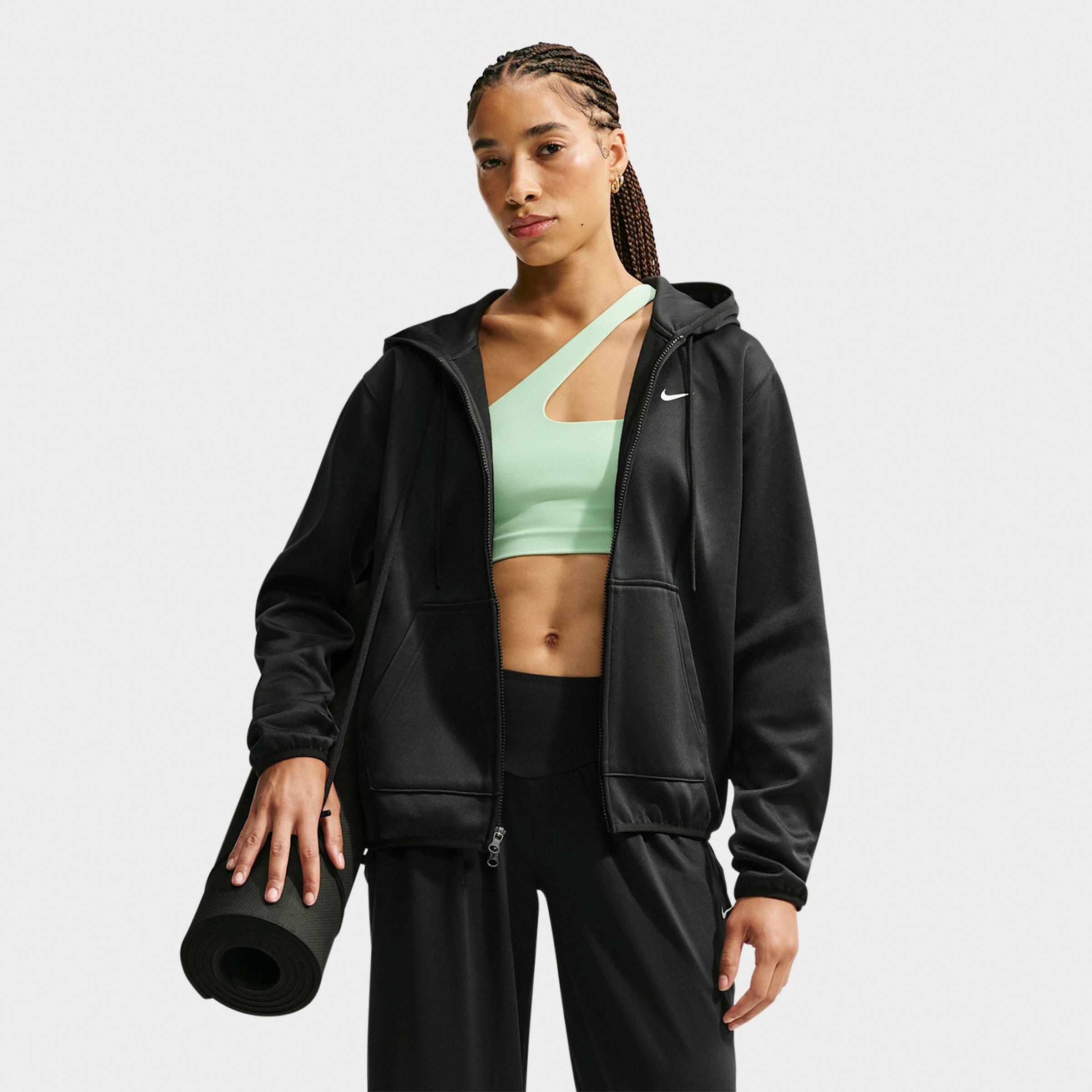 Nike Women's Studio Fleece Sport Therma-FIT Full-Zip Hoodie in Black/White Size: XXS