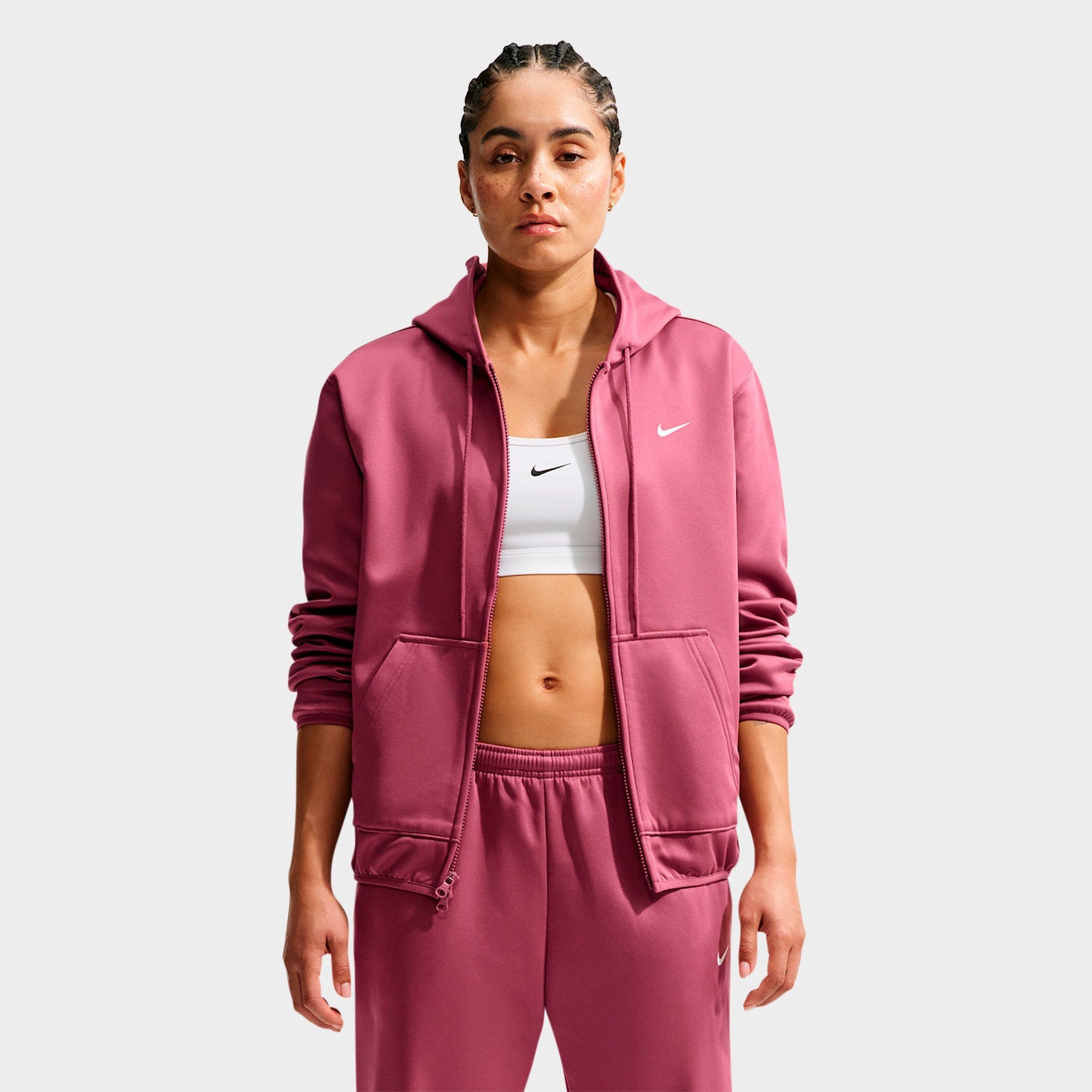 Nike Women's Studio Fleece Sport Therma-FIT Full-Zip Hoodie in Pink Smoke/White Size: XXS