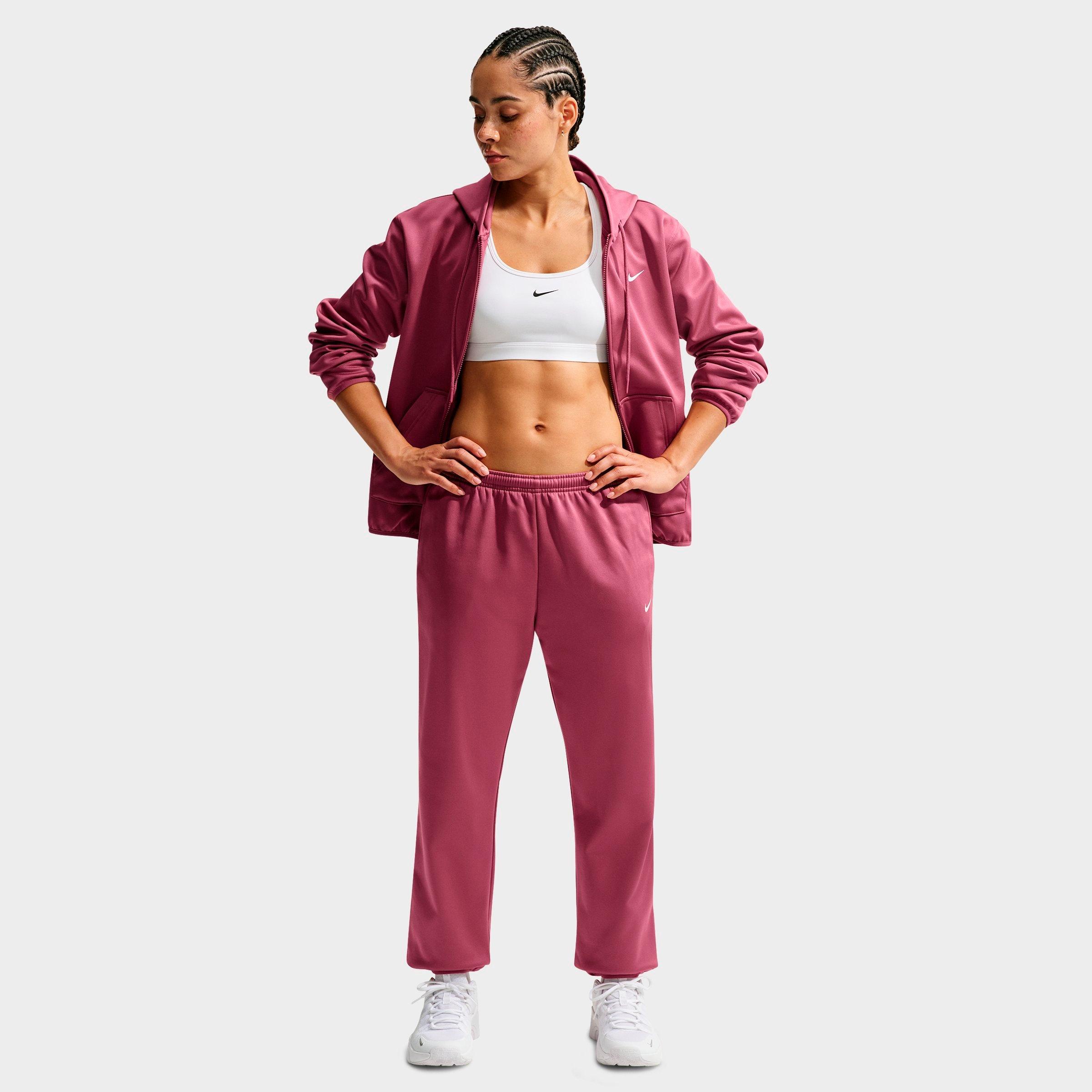 Nike Women's Studio Fleece Sport Mid-Rise Therma-FIT Cuffed Pants in Pink Smoke/White Size: 2XL