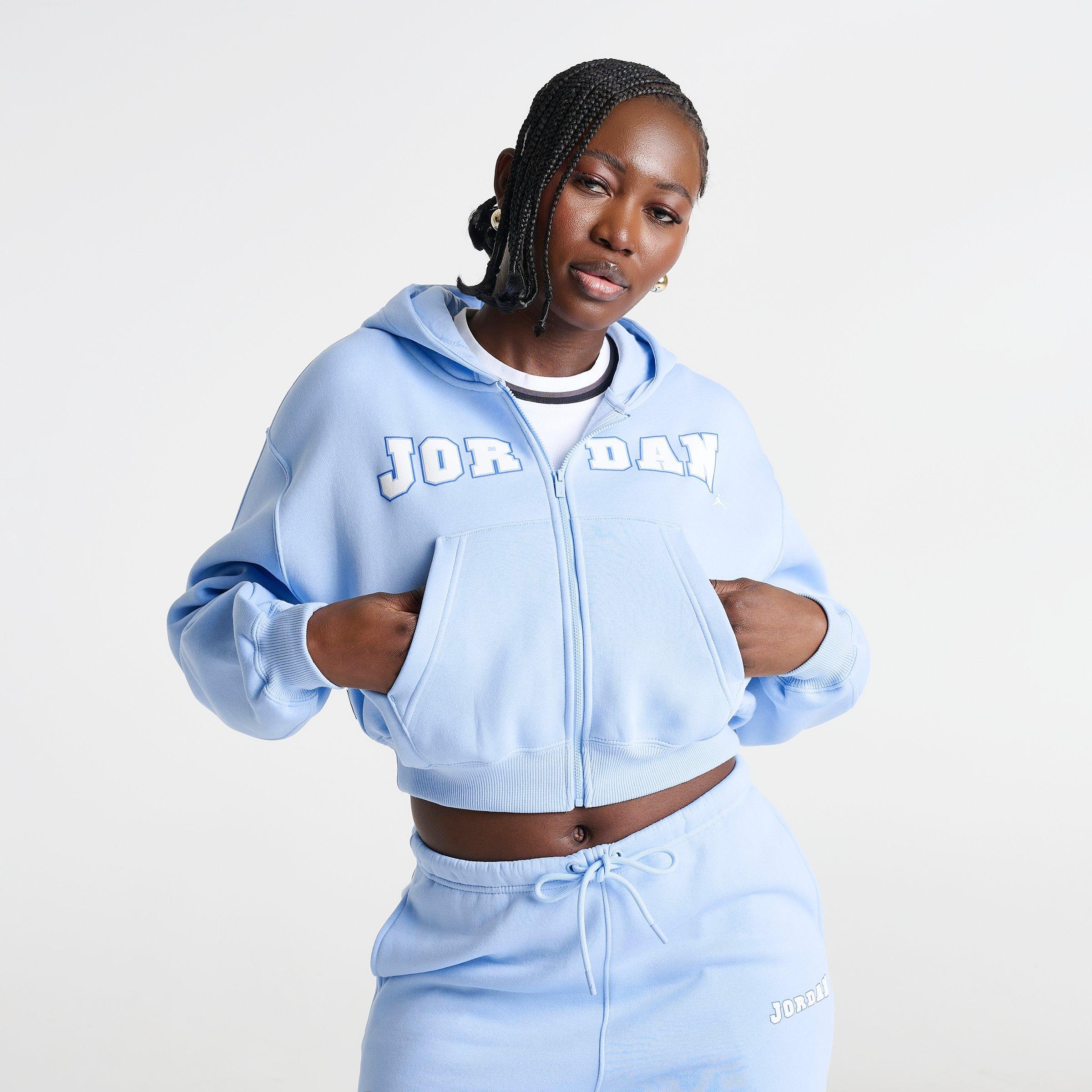 Jordan Women's Brooklyn Varsity Cropped Full-Zip Hoodie in Psychic Blue/White Size: XS