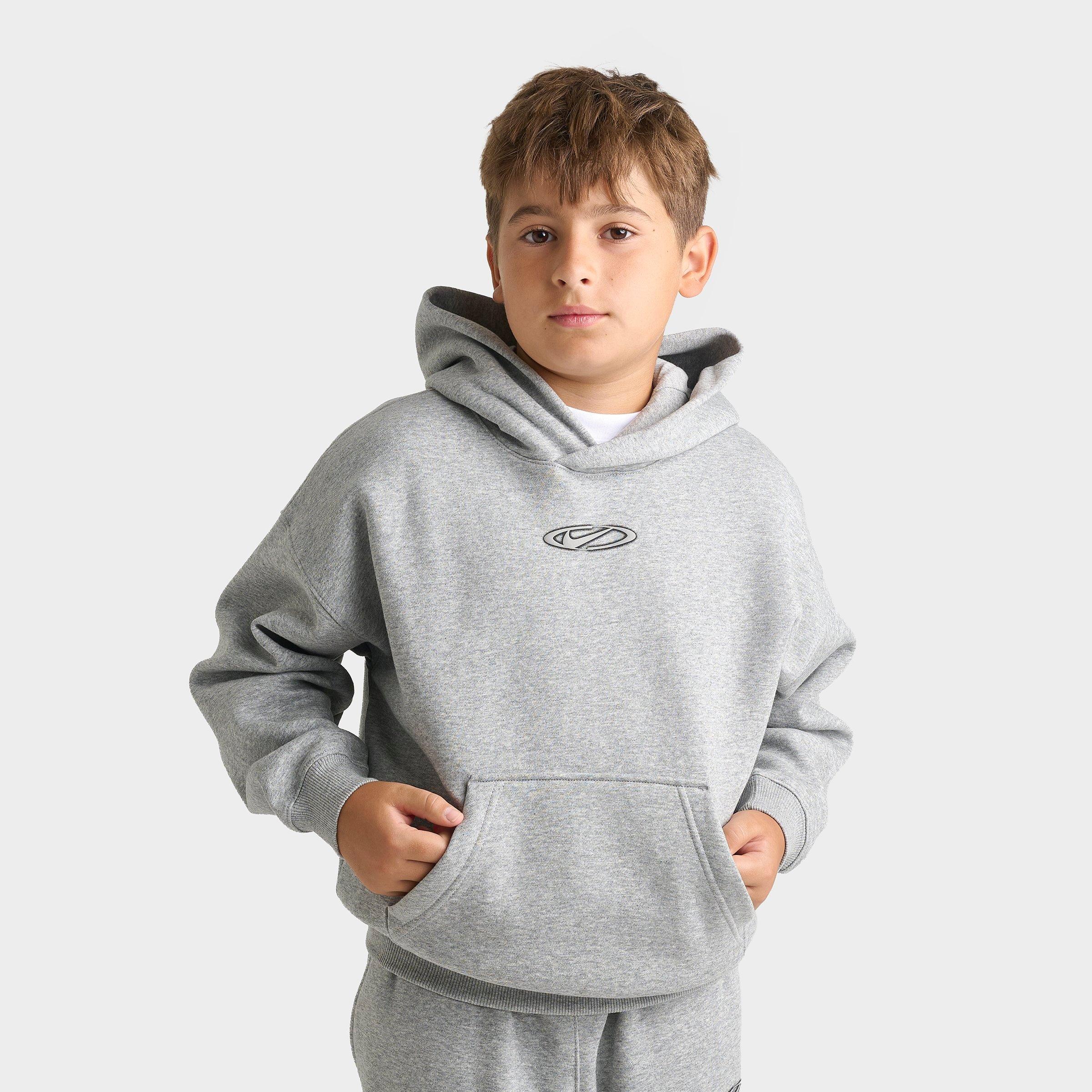 Nike Big Kids Sportswear Club Fleece Athletic Dept. Oversized Hoodie in Dark Grey Heather Size: Small