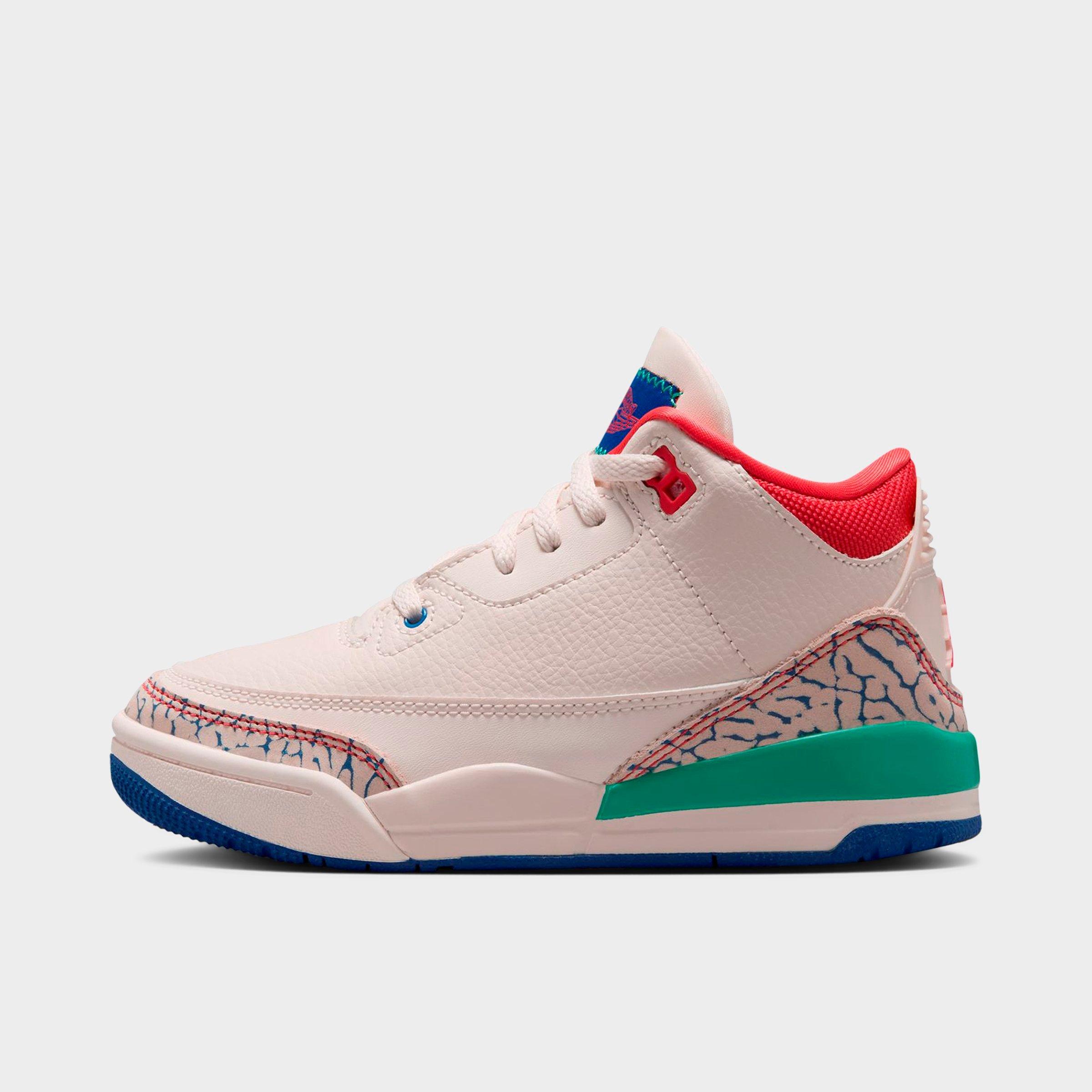 Jordan Little Kids Air Retro 3 Basketball Shoes in Chalk/Track Red/True Blue Size: 2.0