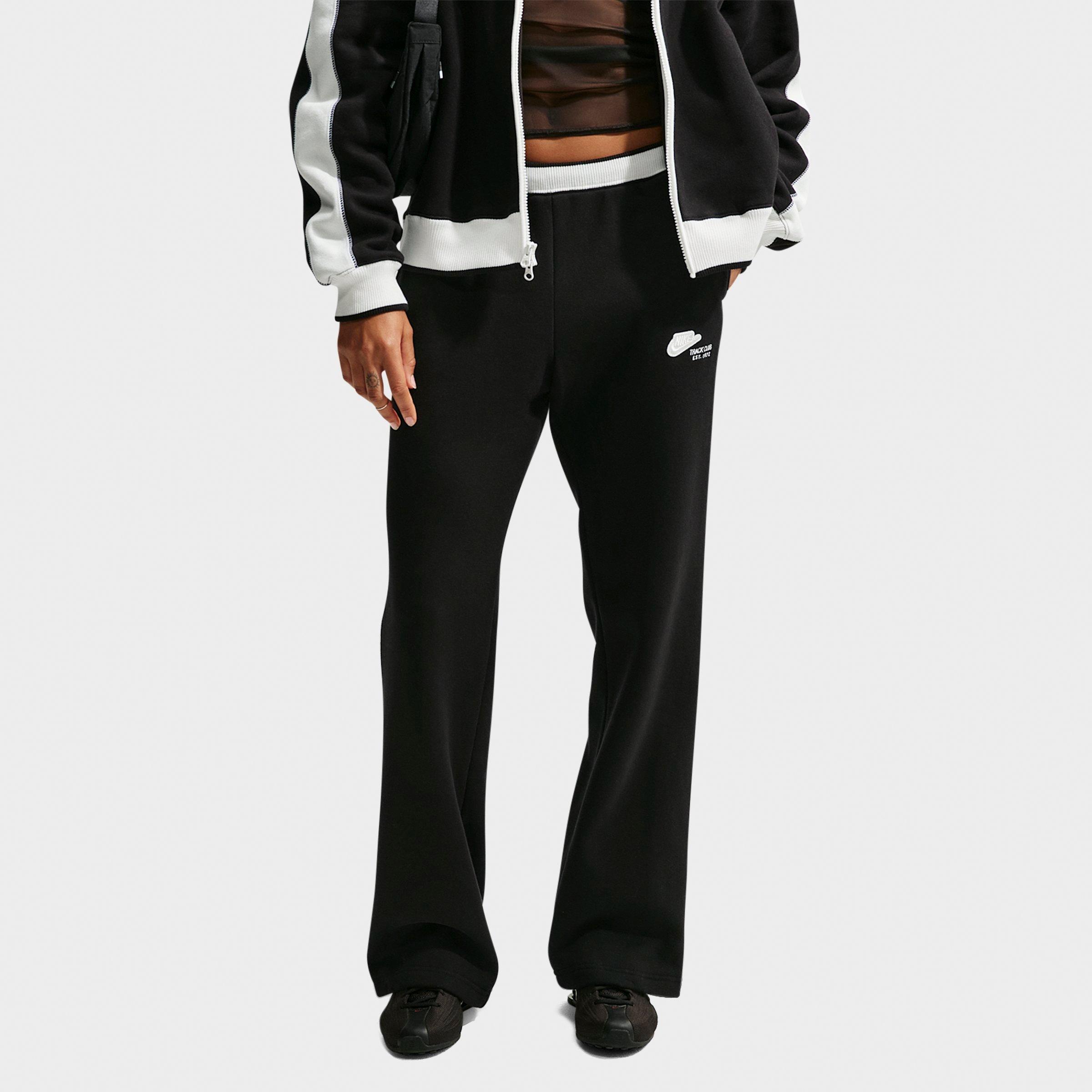 Nike Women's Studio Fleece Medium-Weight " Run Club" Mid-Rise Track Pants in Total Black/Sail/Total Black Size: Large