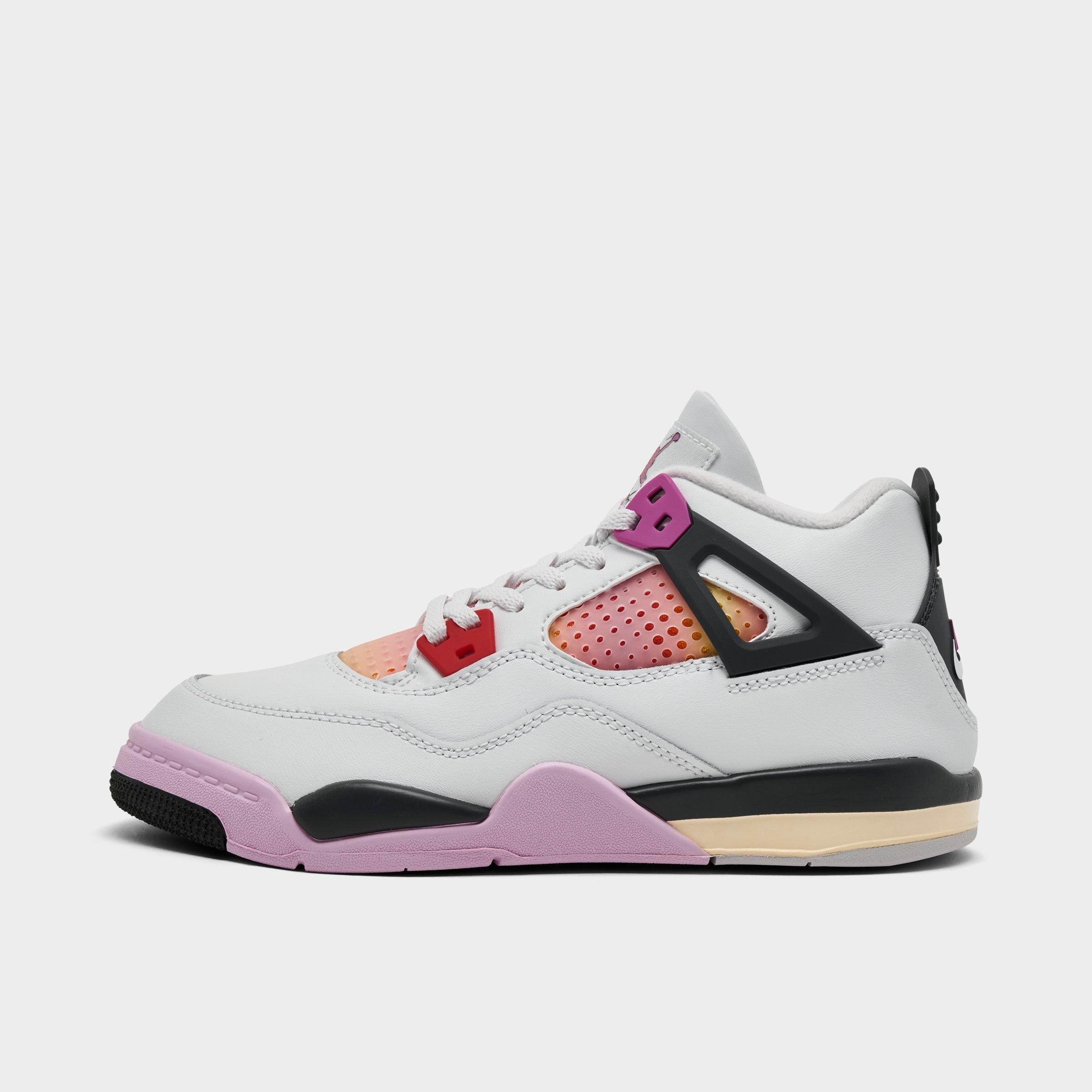 Jordan Little Kids Air Retro 4 Basketball Shoes in Off White/Anthracite/Fire Pink Size: 1.0