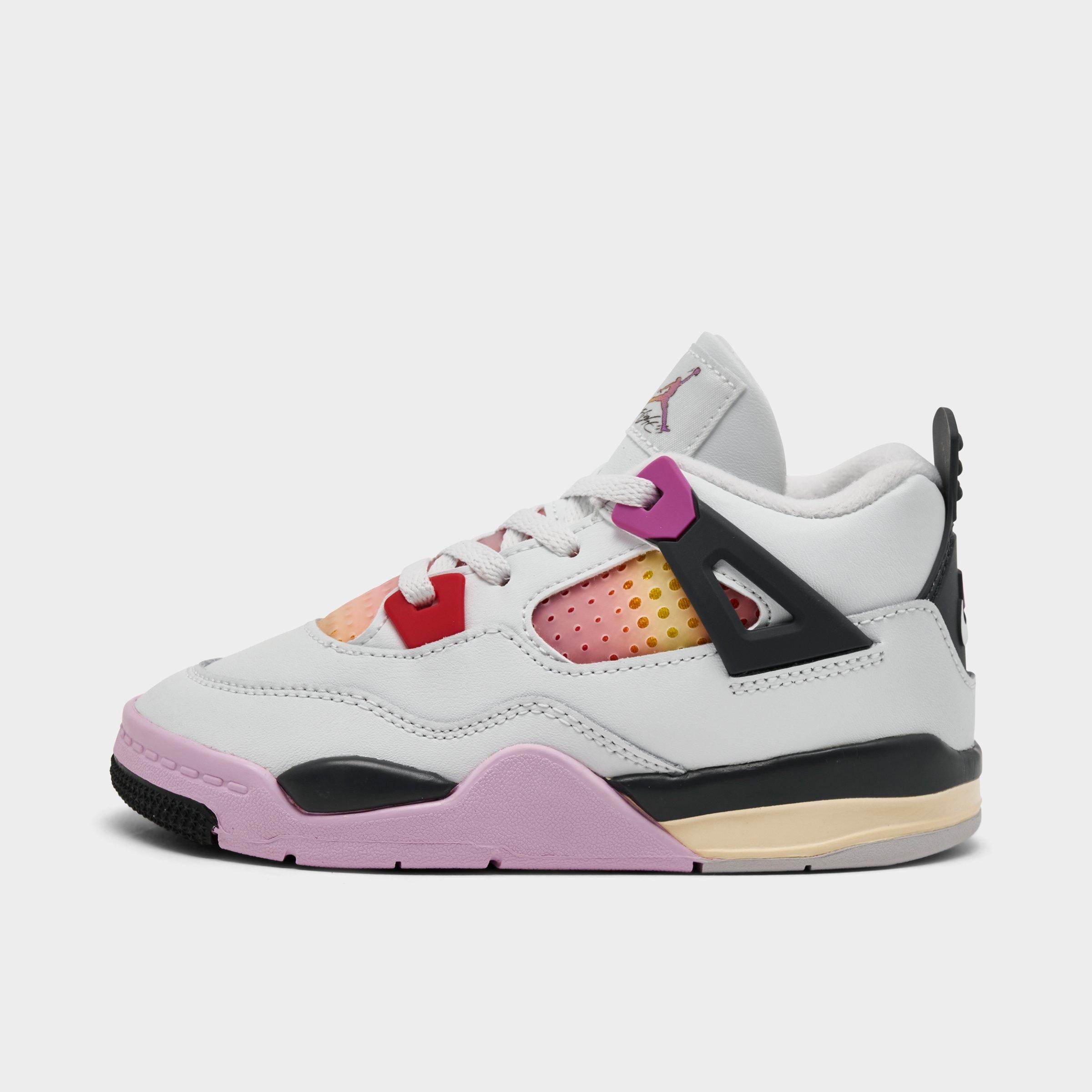 Jordan Kids Toddler Air Retro 4 Basketball Shoes in Off White/Anthracite/Fire Pink Size: 6.0
