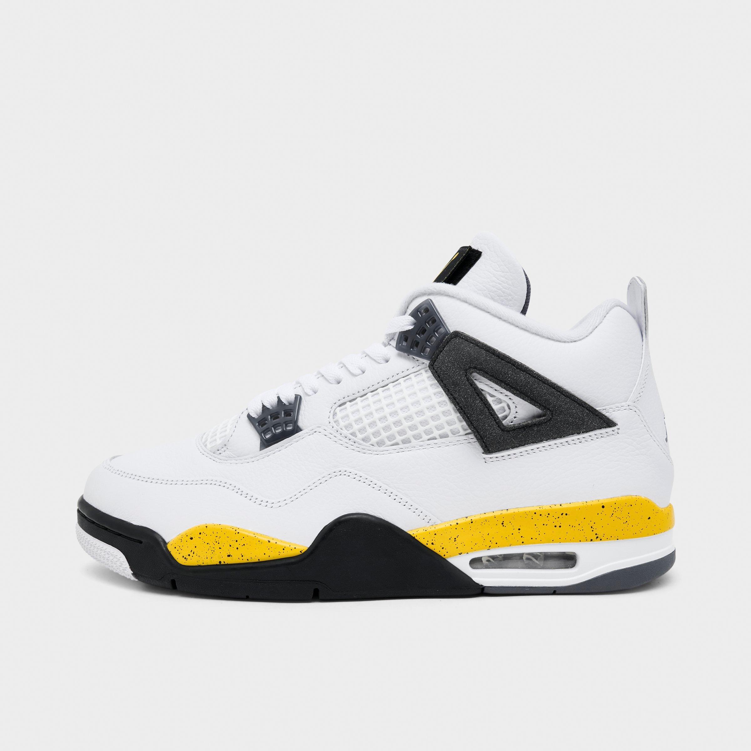 Jordan Men's Air Retro 4 Basketball Shoes in White/Dark Blue Grey/Black Size: 11.5