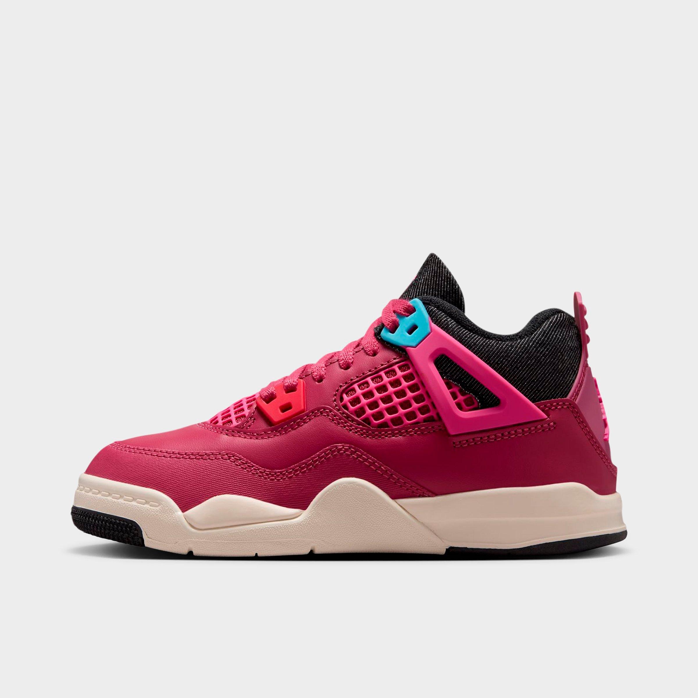 Jordan Little Kids Air Retro 4 Basketball Shoes in Sweet Beet/Desert Pink/Off Noir Size: 13.5