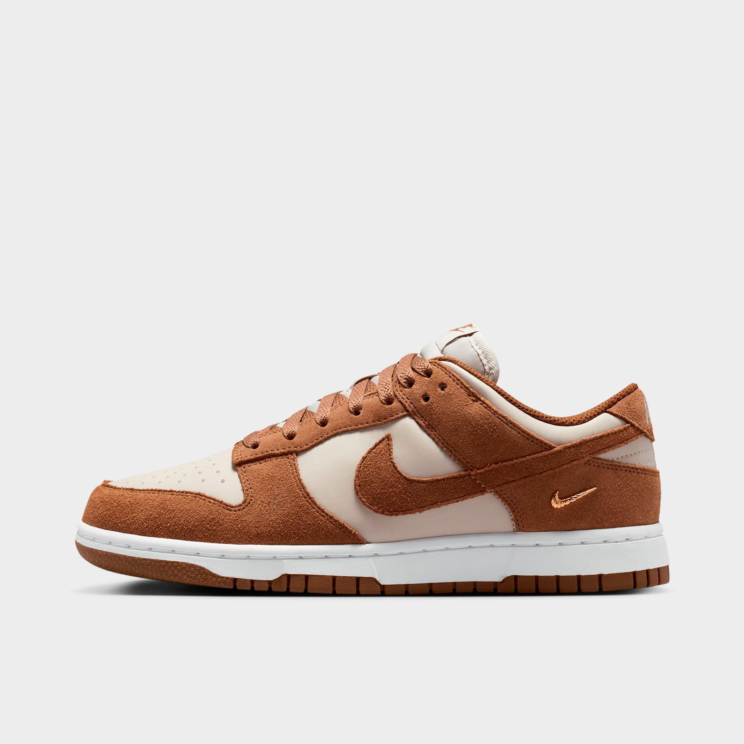 Nike Women's Dunk Low Mini Swoosh Casual Shoes in Light British Tan/Cream II/White Size: 5.5