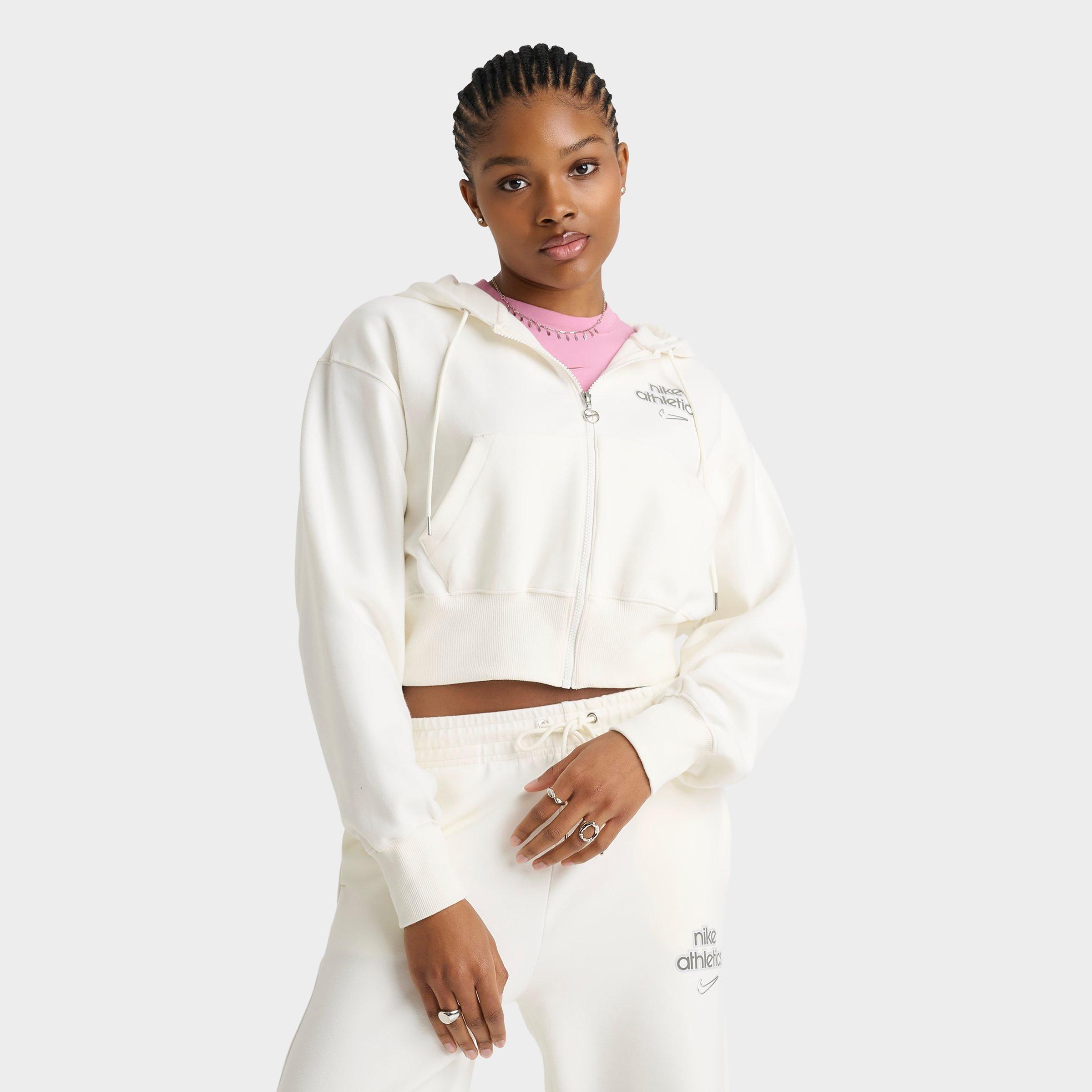 Nike Women's Sportswear Phoenix Fleece Cropped Full-Zip Hoodie in Sail Size: Medium