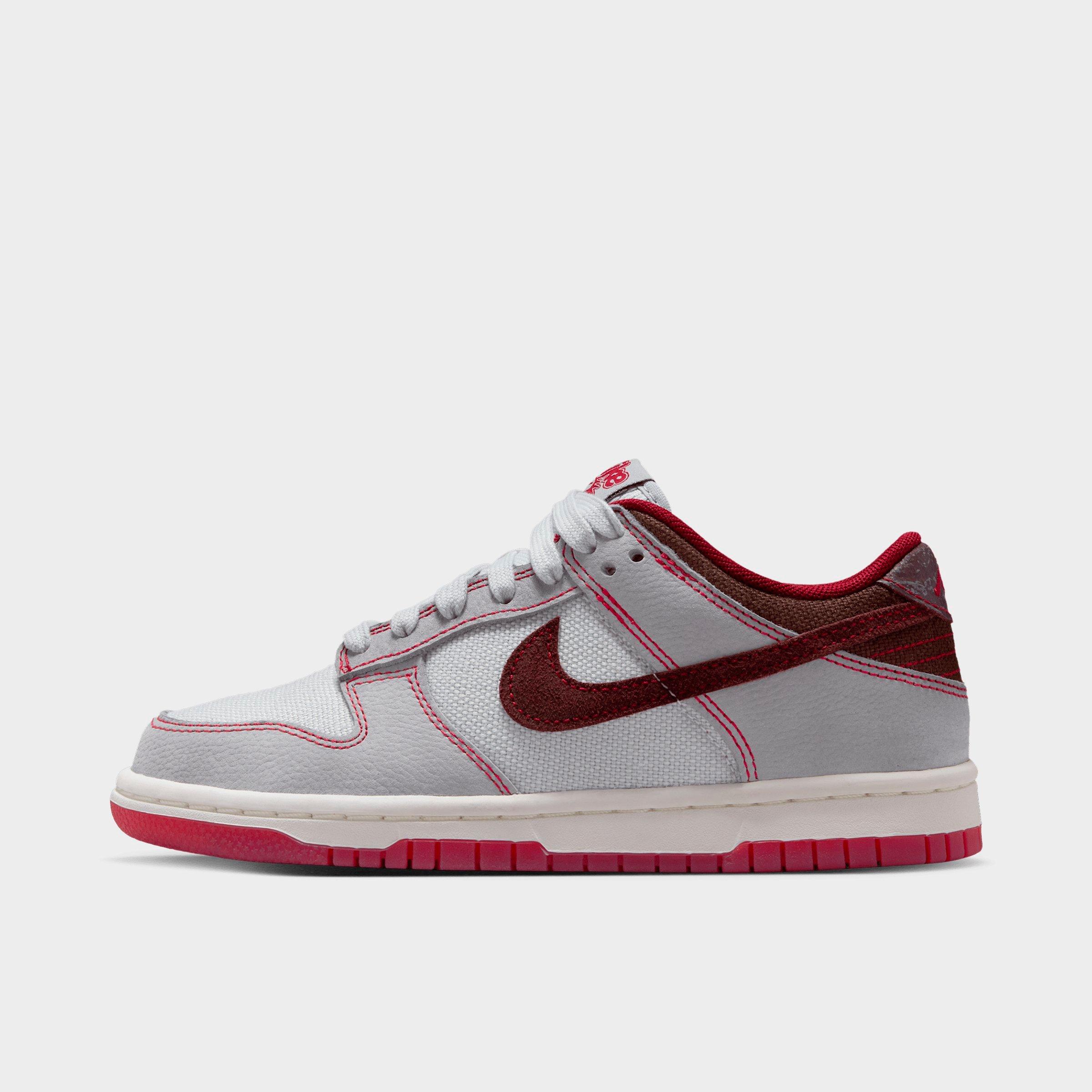 Nike Big Kids Dunk Low LV8 1 Casual Shoes in Pure Platinum/Wolf Grey/Team Red Size: 7.0