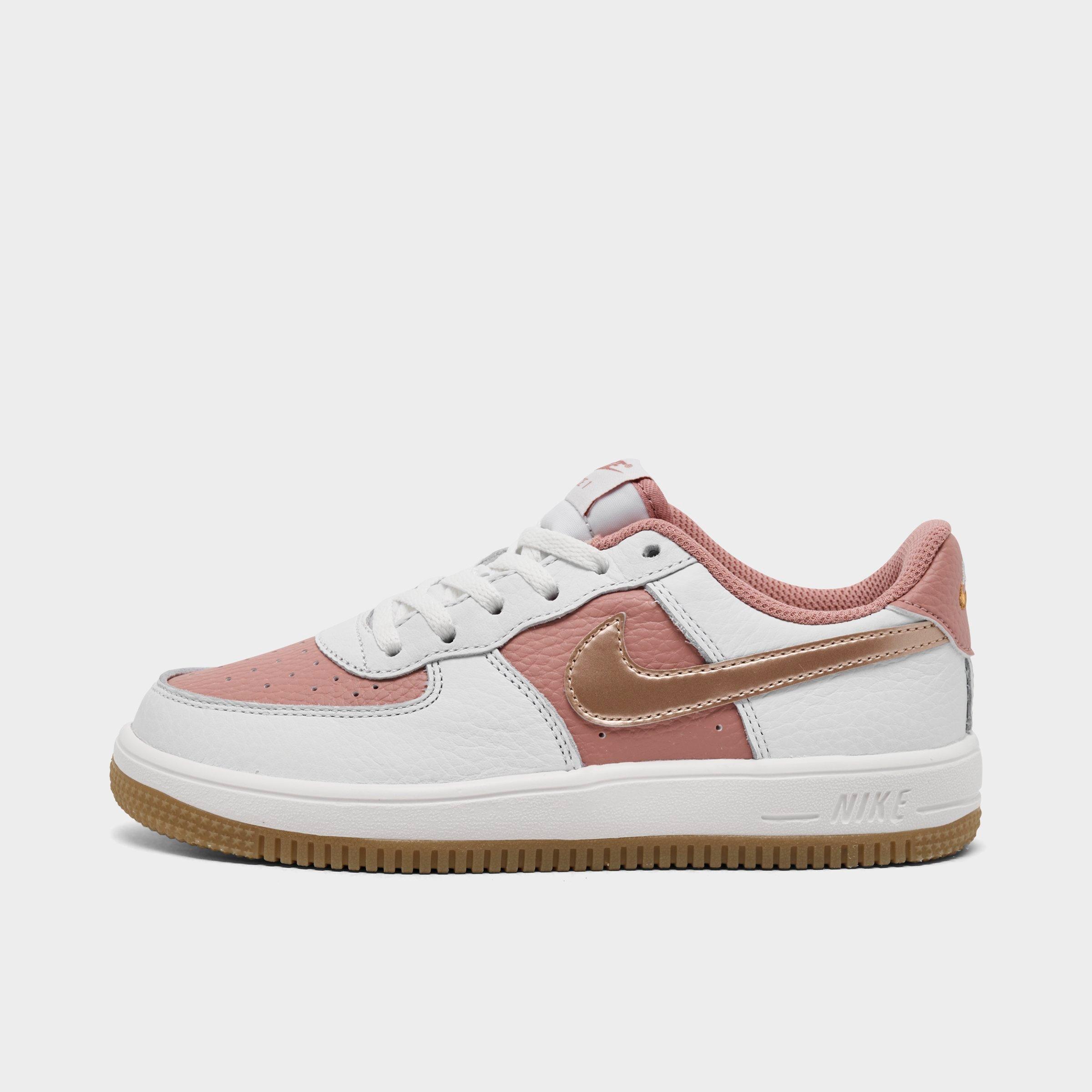 Nike Little Kids Force 1 Low Casual Shoes in Rust Pink/Metallic Red Bronze/Summit White Size: 1.0