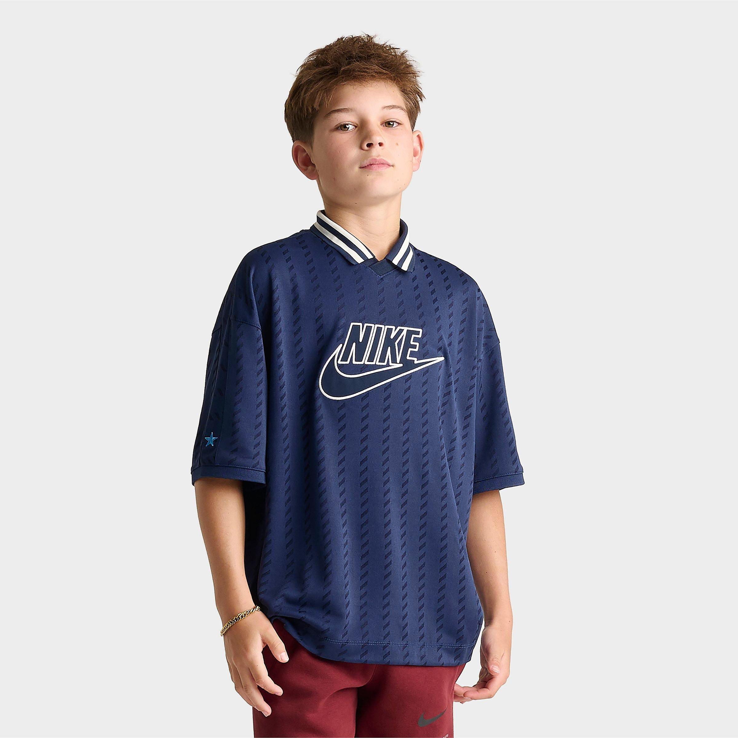 Nike Big Kids Sportswear Short-Sleeve Jersey in Midnight Navy/Obsidian Size: Small